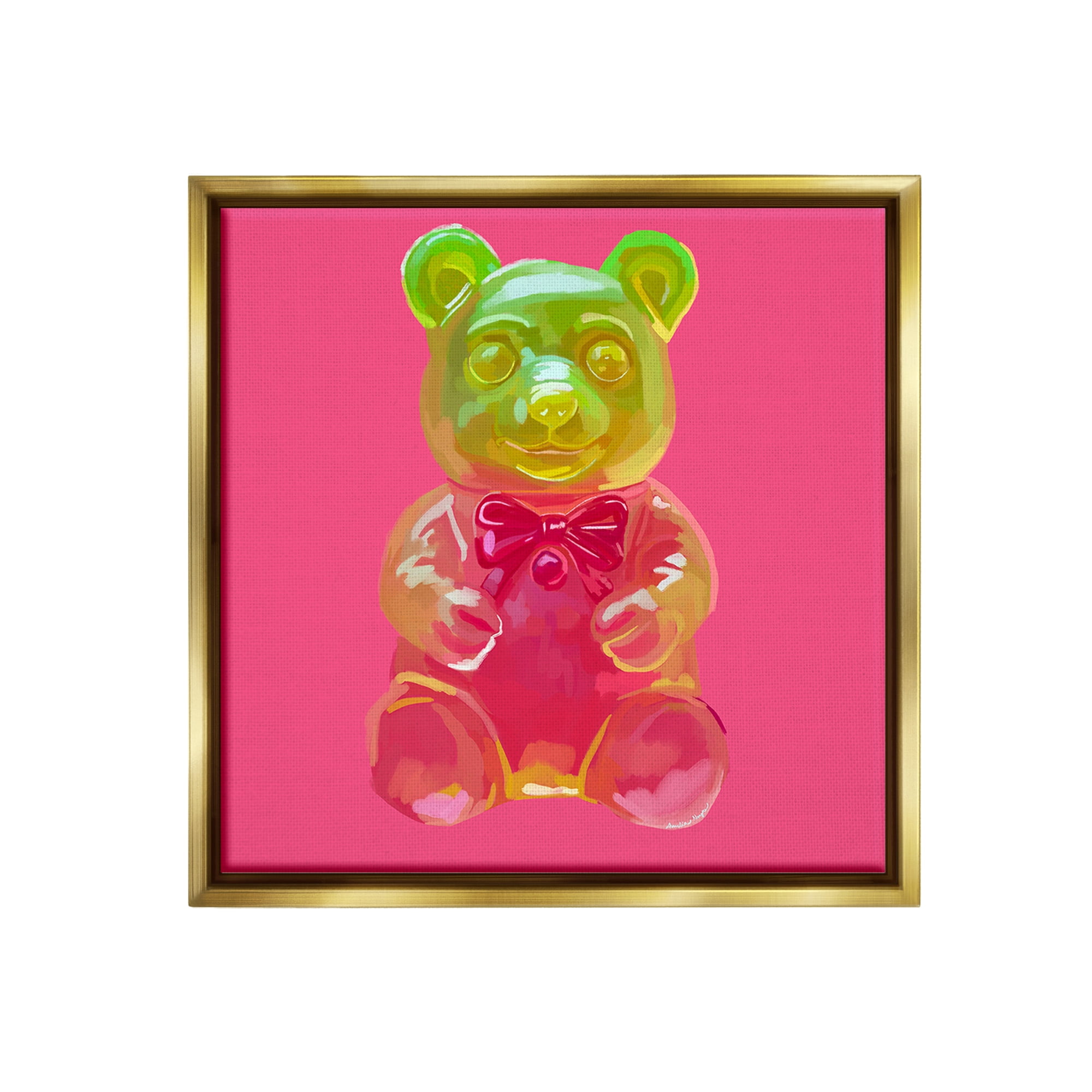Stupell Industries Candy Bear on Pink Food & Beverage Painting Gold Floater Framed Canvas Art Print Wall Art, 18 x 18