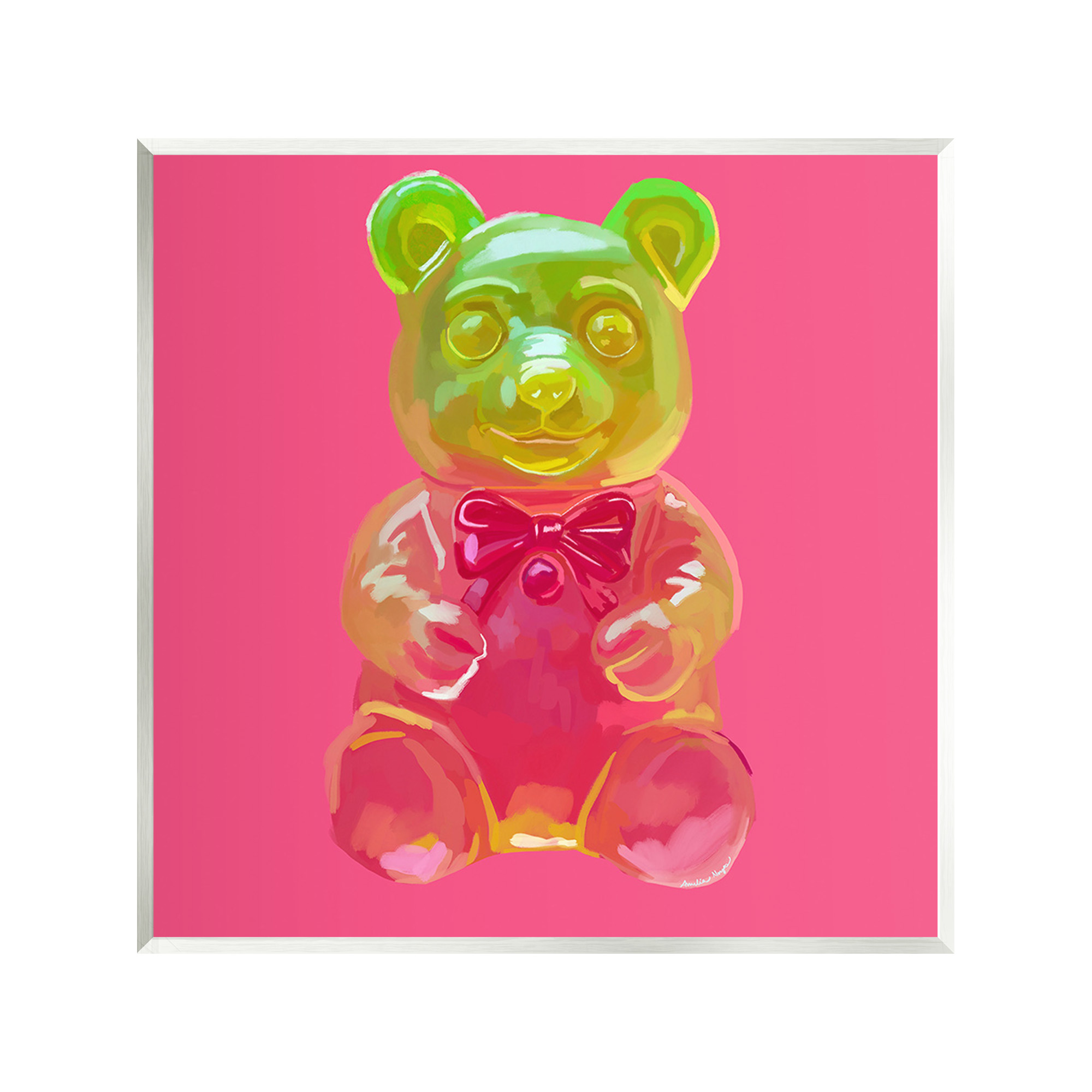 Stupell Industries Candy Bear on Pink Food & Beverage Painting Unframed Art Print Wall Art, 12 x 12