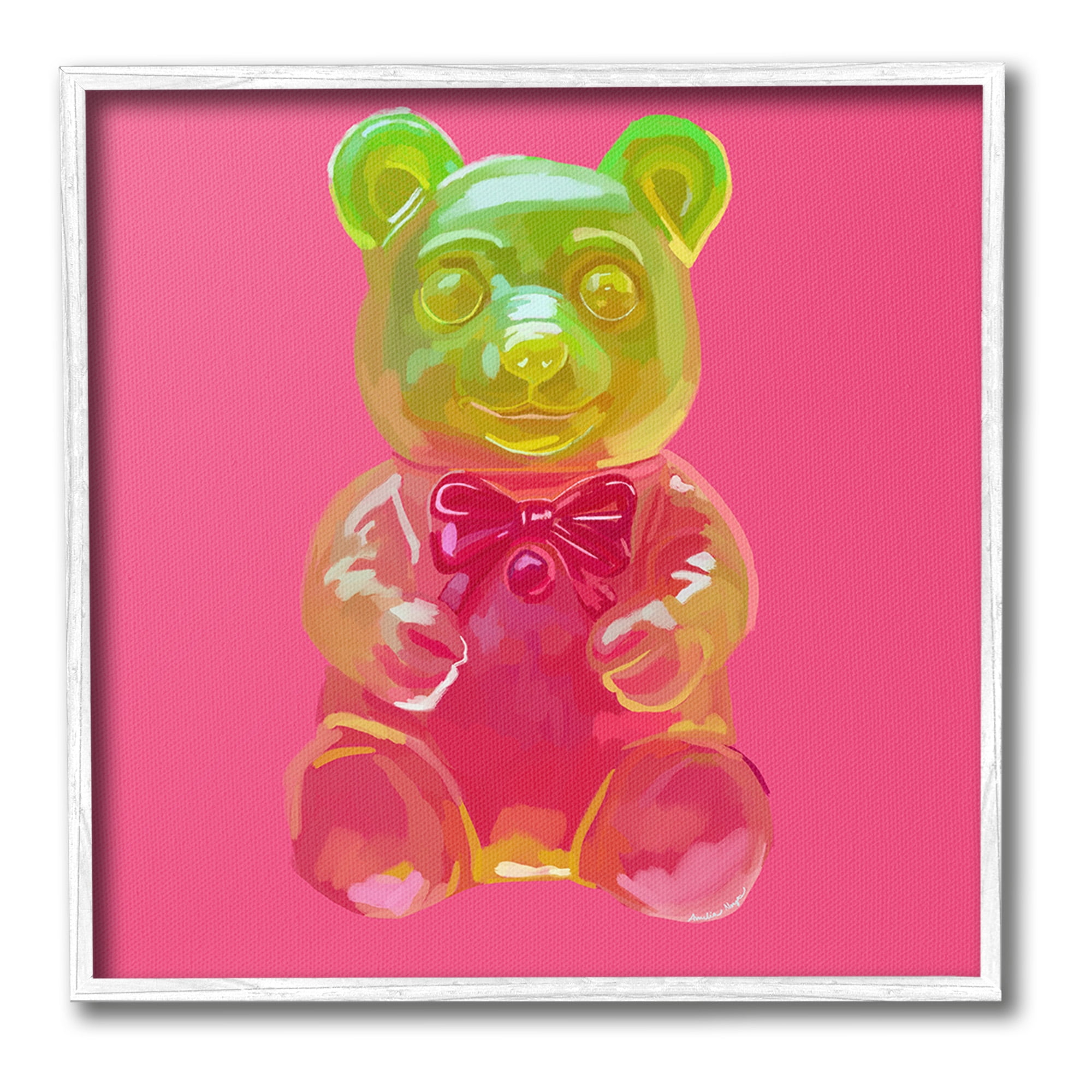 Stupell Industries Candy Bear on Pink Food & Beverage Painting White Framed Art Print Wall Art, 17 x 17