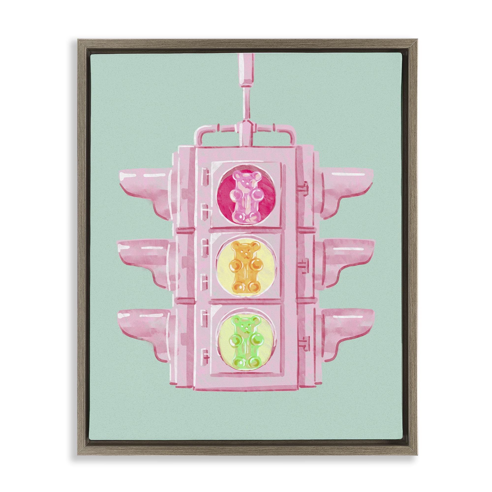 Stupell Industries Candy Bears Traffic Light Novelty Painting Brown Floater Framed Art Print Wall Art, 17 x 21