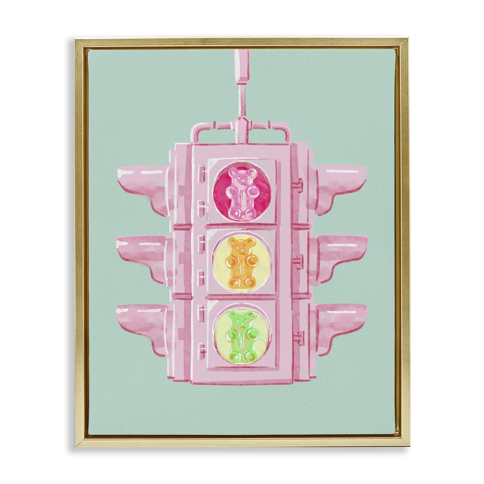 Stupell Industries Candy Bears Traffic Light Novelty Painting Gold Floater Framed Art Print Wall Art, 25 x 31
