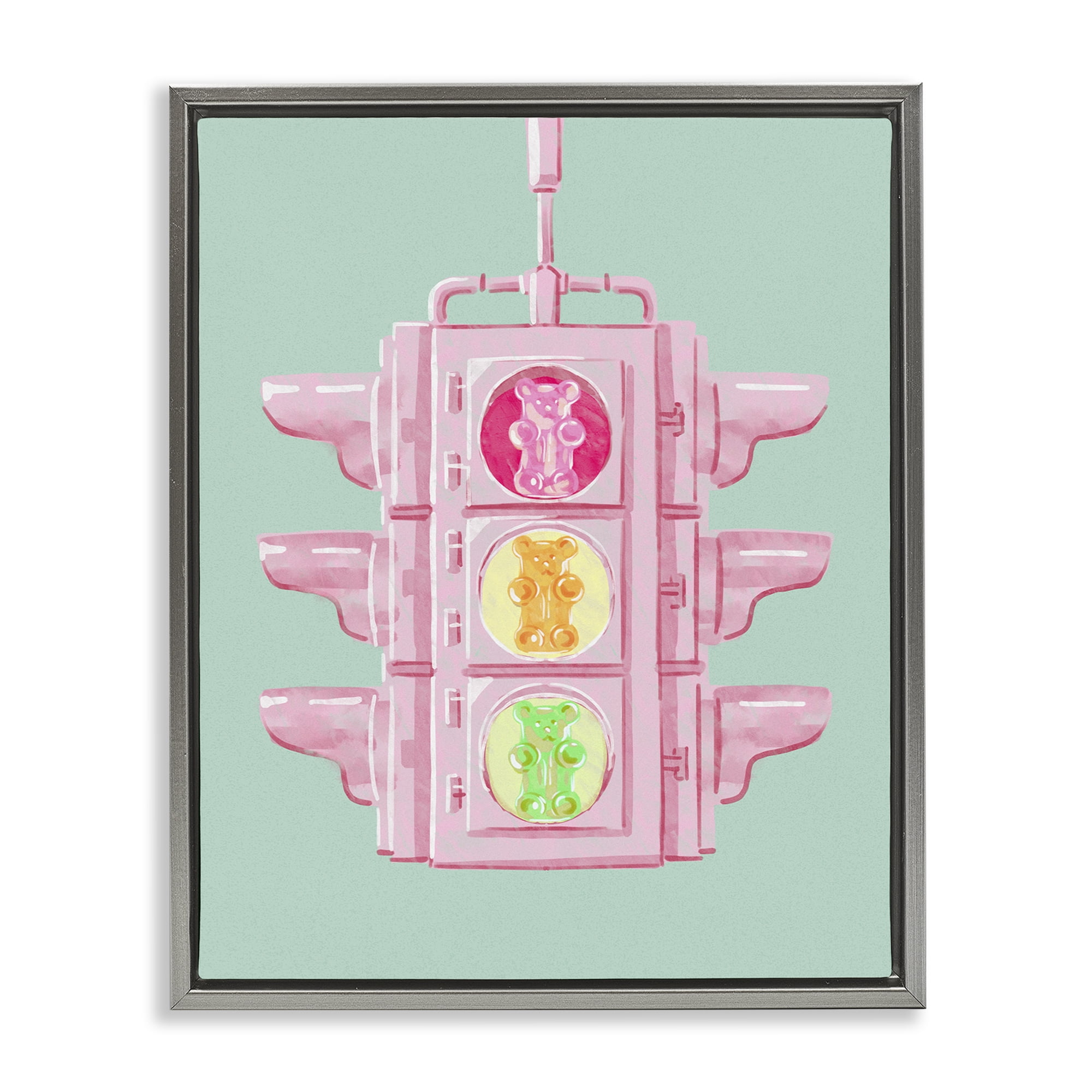 Stupell Industries Candy Bears Traffic Light Novelty Painting Gray Floater Framed Art Print Wall Art, 17 x 21