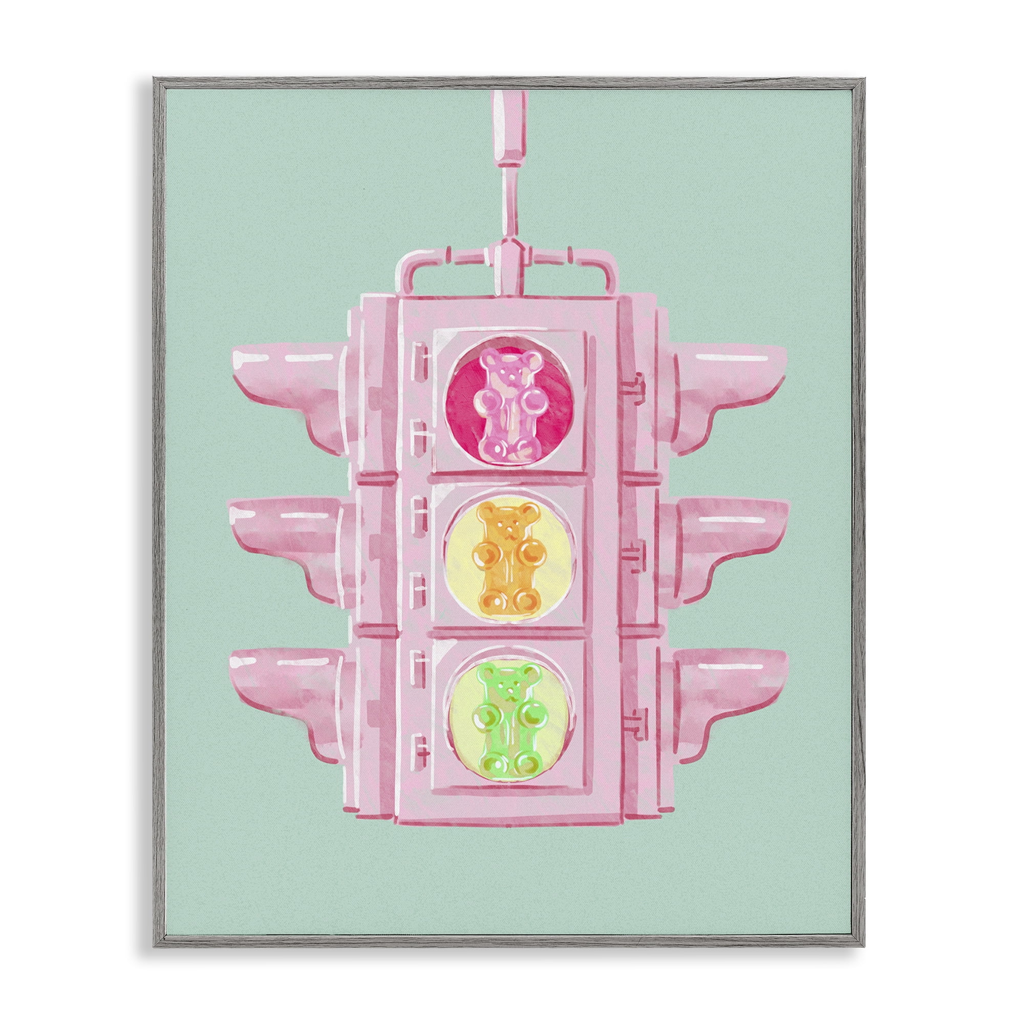 Stupell Industries Candy Bears Traffic Light Novelty Painting Gray Framed Art Print Wall Art, 24 x 30