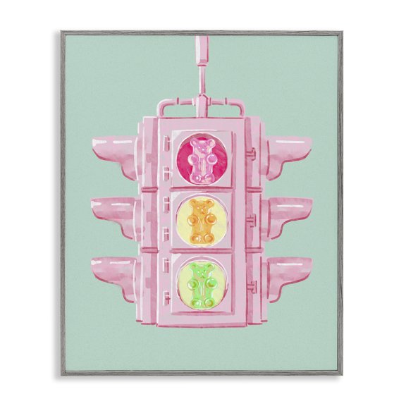 Stupell Industries Candy Bears Traffic Light Novelty Painting Gray Framed Art Print Wall Art, 24 x 30