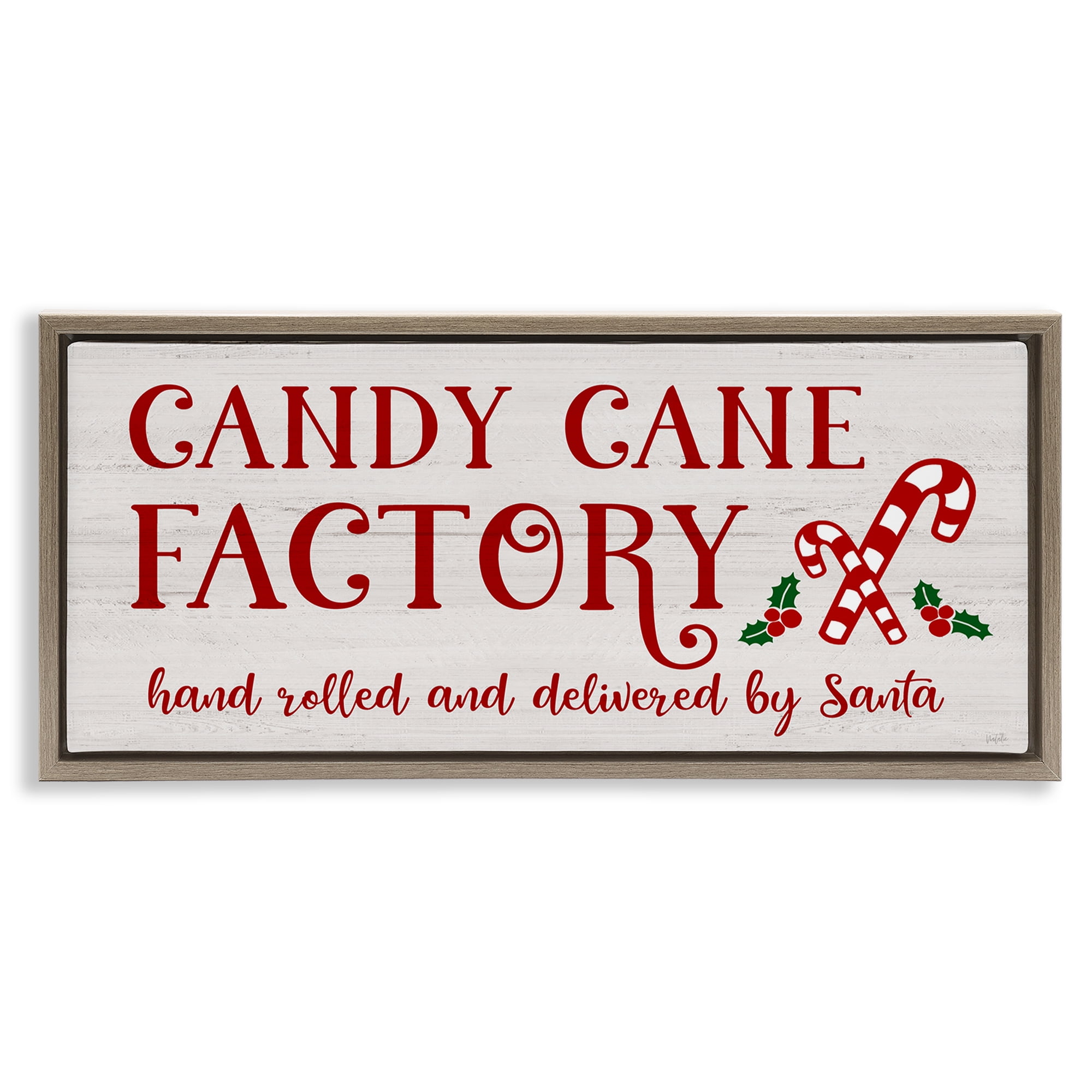 Stupell Industries Candy Cane Factory Holiday Painting Brown Floater Framed Canvas Art Prints Wall Art, 25 x 11