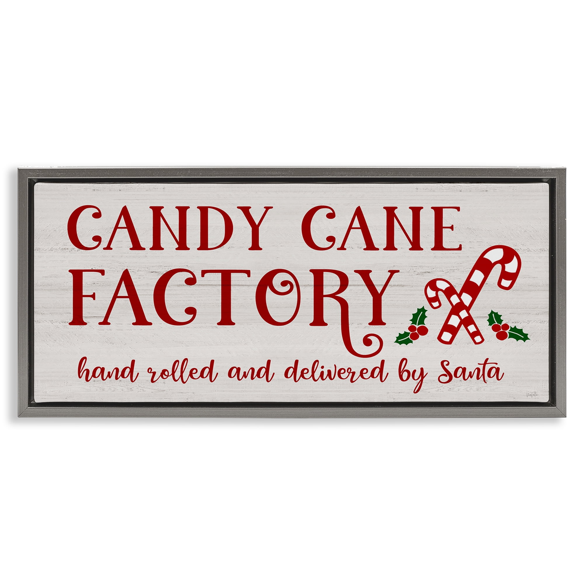 Stupell Industries Candy Cane Factory Holiday Painting Gray Floater Framed Canvas Art Prints Wall Art, 25 x 11