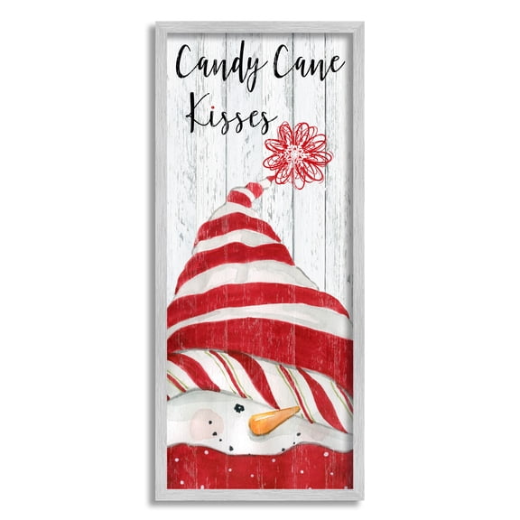 Stupell Industries Candy Cane Kisses Phrase Holiday Painting Gray Framed Art Print Wall Art, 13 x 30