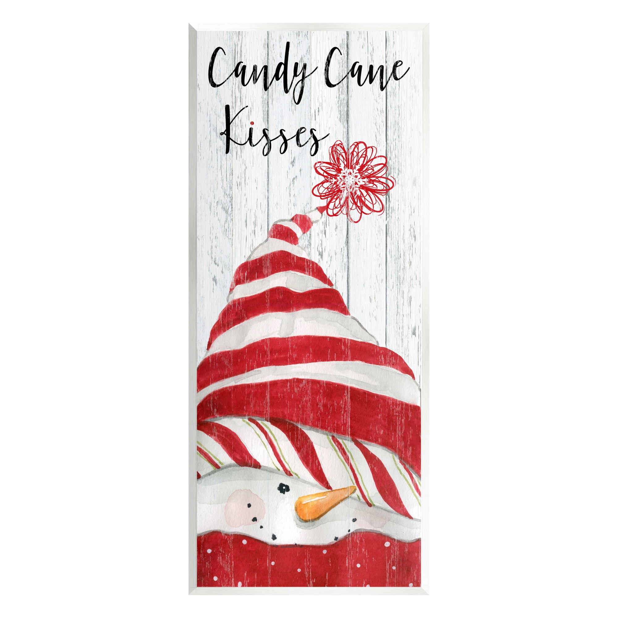Stupell Industries Candy Cane Kisses Phrase Holiday Painting Unframed Art Print Wall Art, 7 x 17