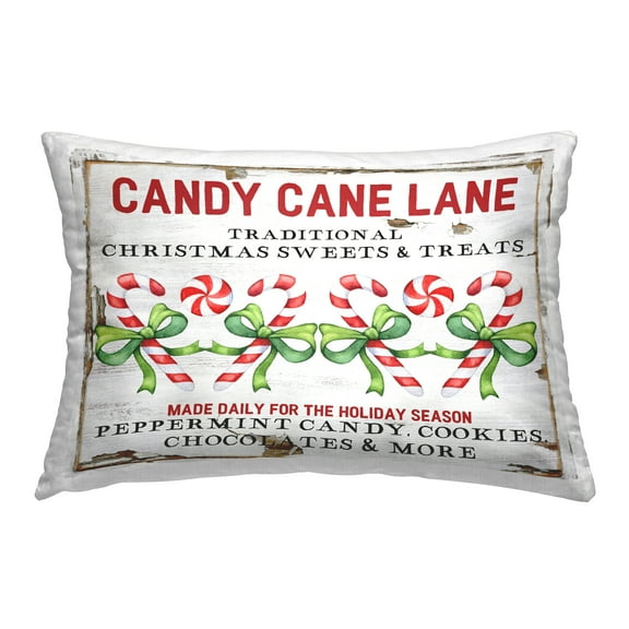 Stupell Industries Candy Cane Lane Sign Decorative Printed Throw Pillow, 14 x 20