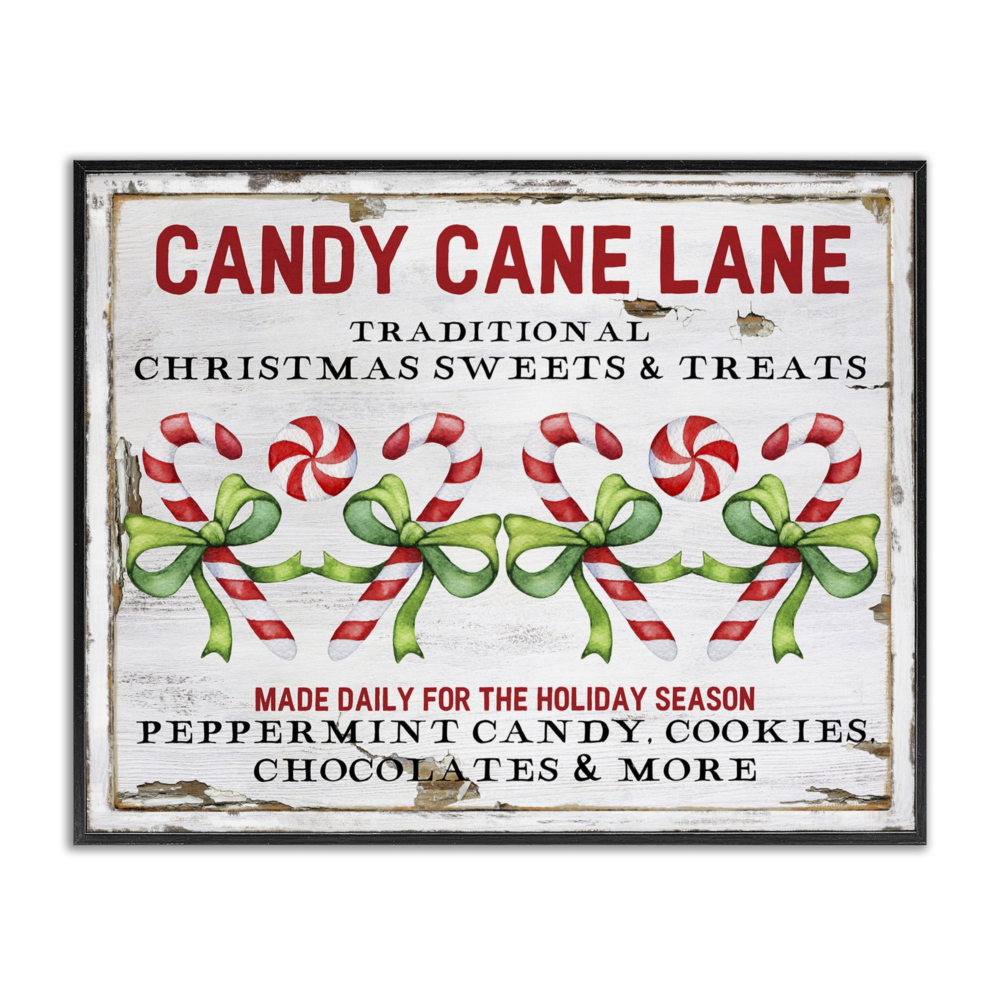 Stupell Industries Candy Cane Lane Sign Holiday Painting Black Framed Art Prints Wall Art, 20 x 16