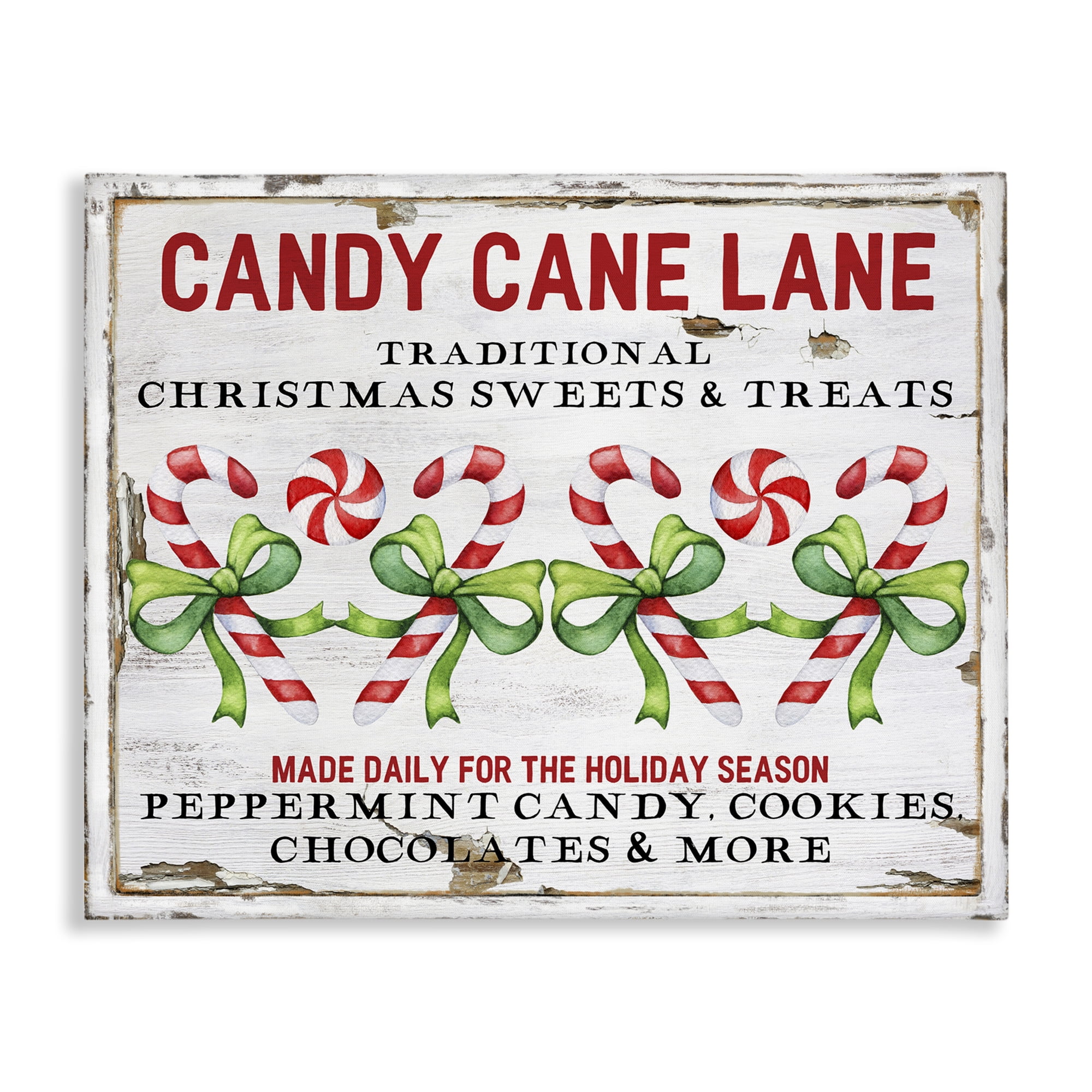 Stupell Industries Candy Cane Lane Sign Holiday Painting Gallery Wrapped Canvas Art Prints Wall Art, 40 x 30