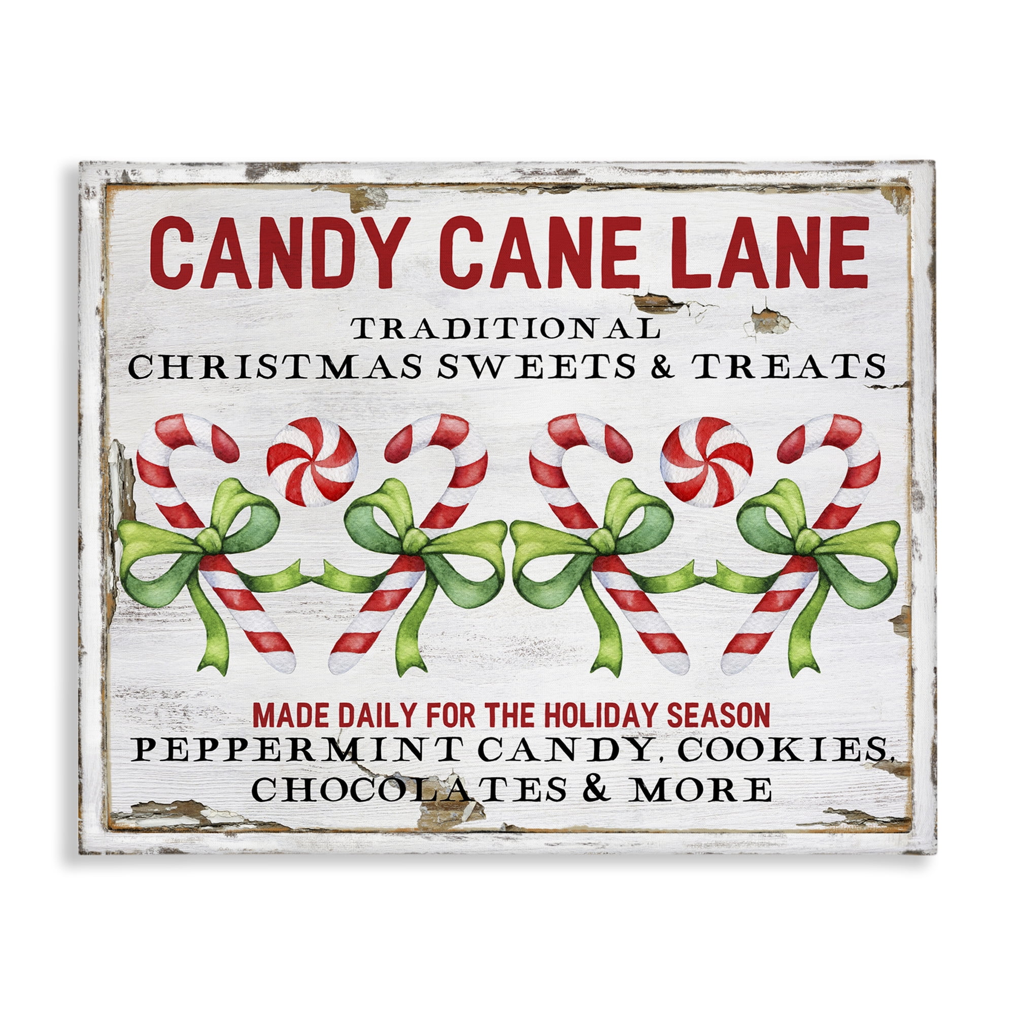 Stupell Industries Candy Cane Lane Sign Holiday Painting Gallery Wrapped Canvas Art Prints Wall Art, 48 x 36