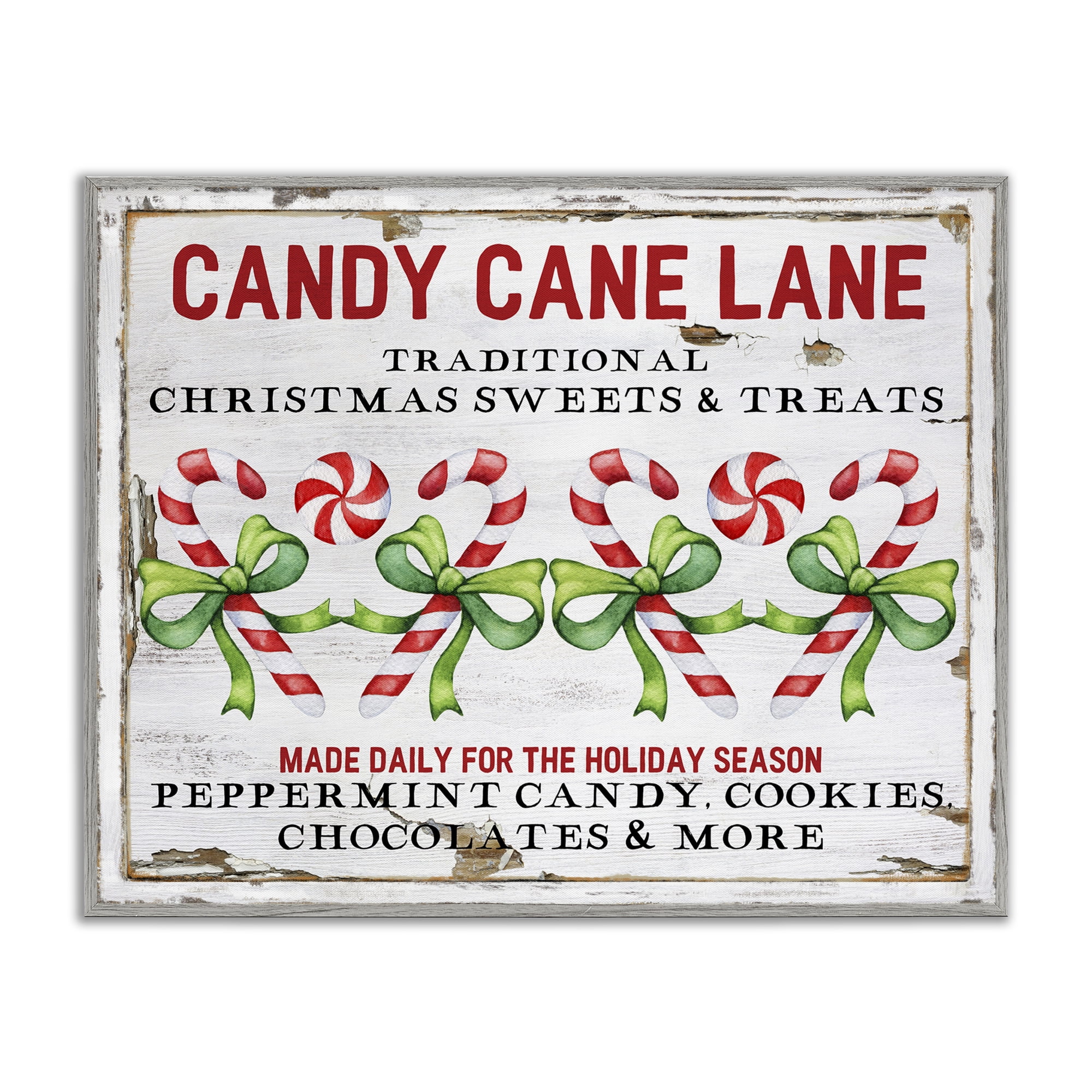 Stupell Industries Candy Cane Lane Sign Holiday Painting Gray Framed Art Prints Wall Art, 30 x 24