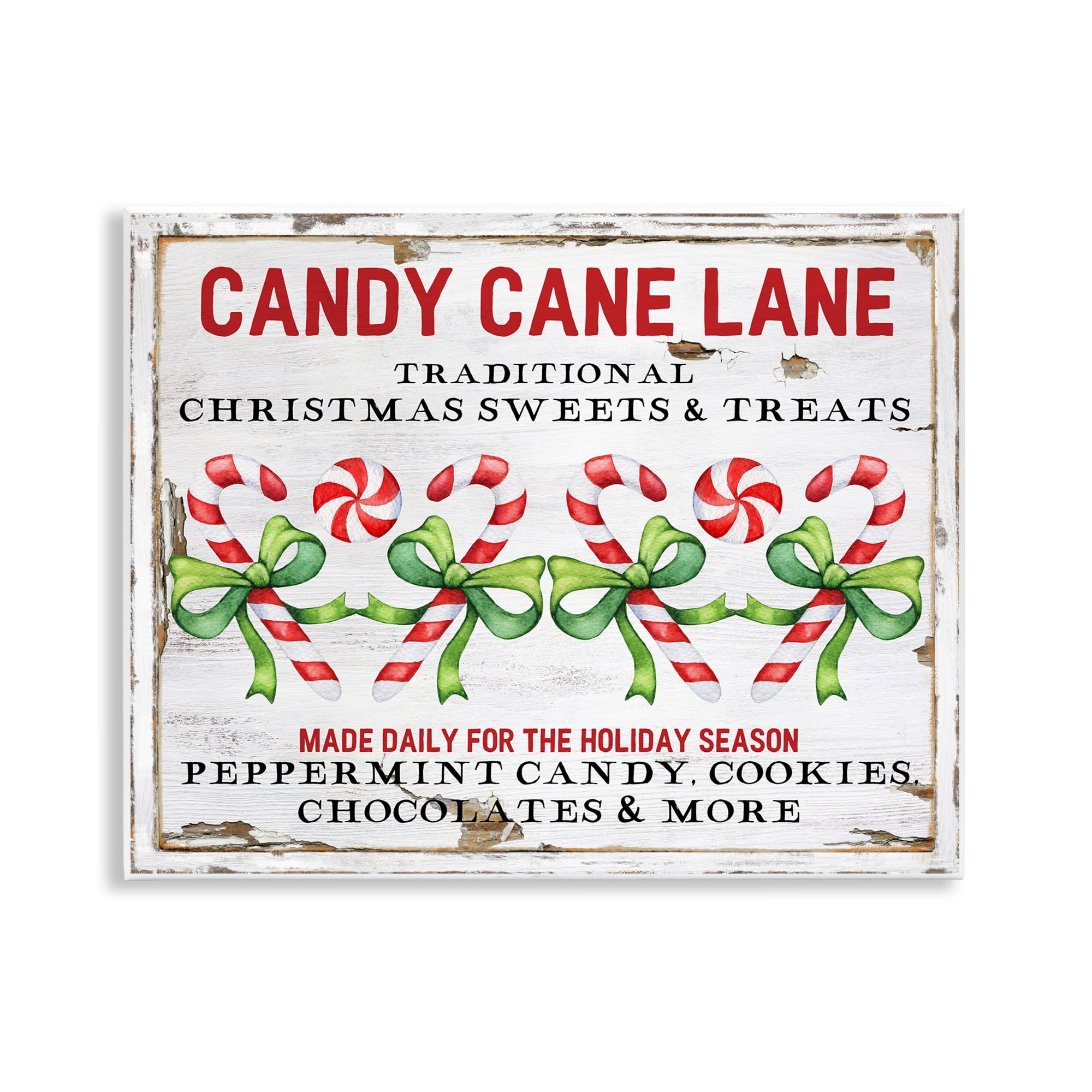 Stupell Industries Candy Cane Lane Sign Holiday Painting Unframed Art Prints Wall Art, 14 x 11
