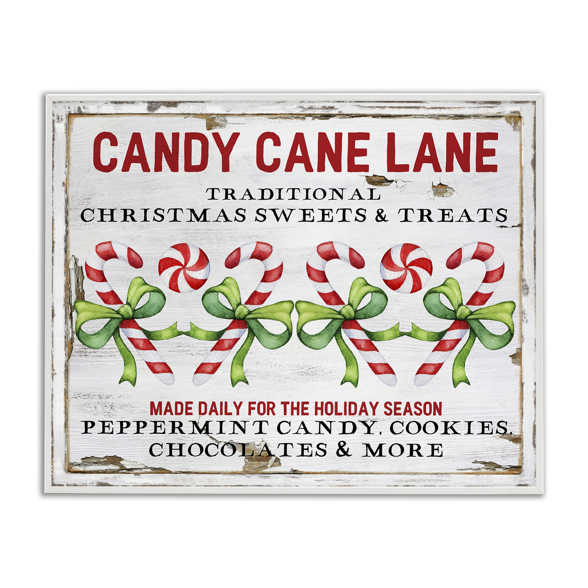 Stupell Industries Candy Cane Lane Sign Holiday Painting White Framed Art Prints Wall Art, 14 x 11