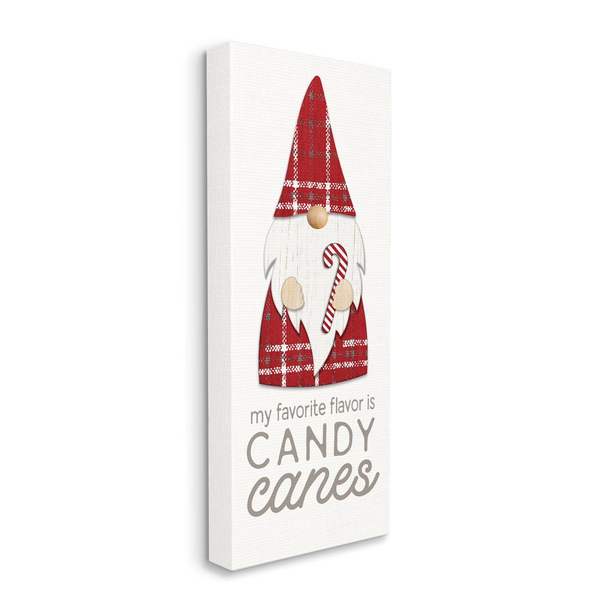 Stupell Industries Candy Canes Phrase Red Plaid Christmas Gnome Fairy Tales & Fantasy Painting Gallery Wrapped Canvas Art Print Wall Art, 10 x 24