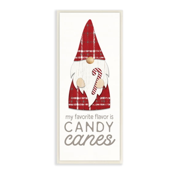 Stupell Industries Candy Canes Phrase Red Plaid Christmas Gnome Fairy Tales & Fantasy Painting Unframed Art Print Wall Art, 7 x 17