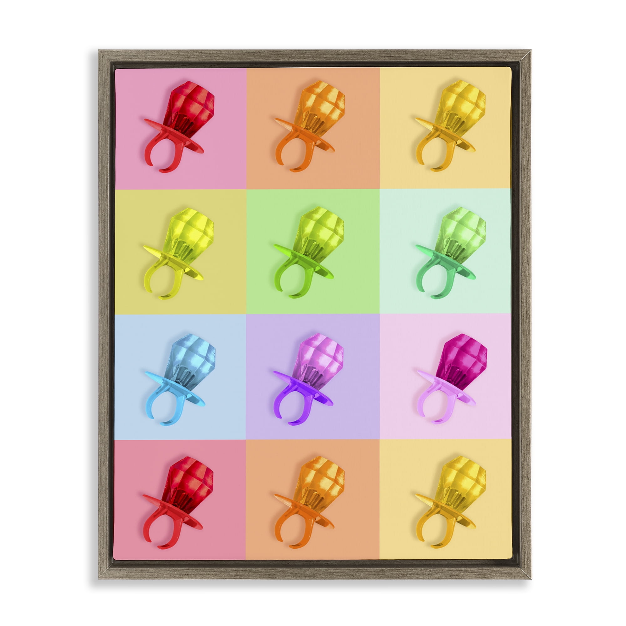 Stupell Industries Candy Gem Pop Grid Brown Framed Floater Canvas Wall Art, design by LISH Creative