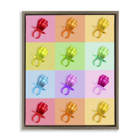 Stupell Industries Eclectic Candy Gem Pop Grid Brown Floating Frame Canvas Art, 25 x 31, by LISH Creative