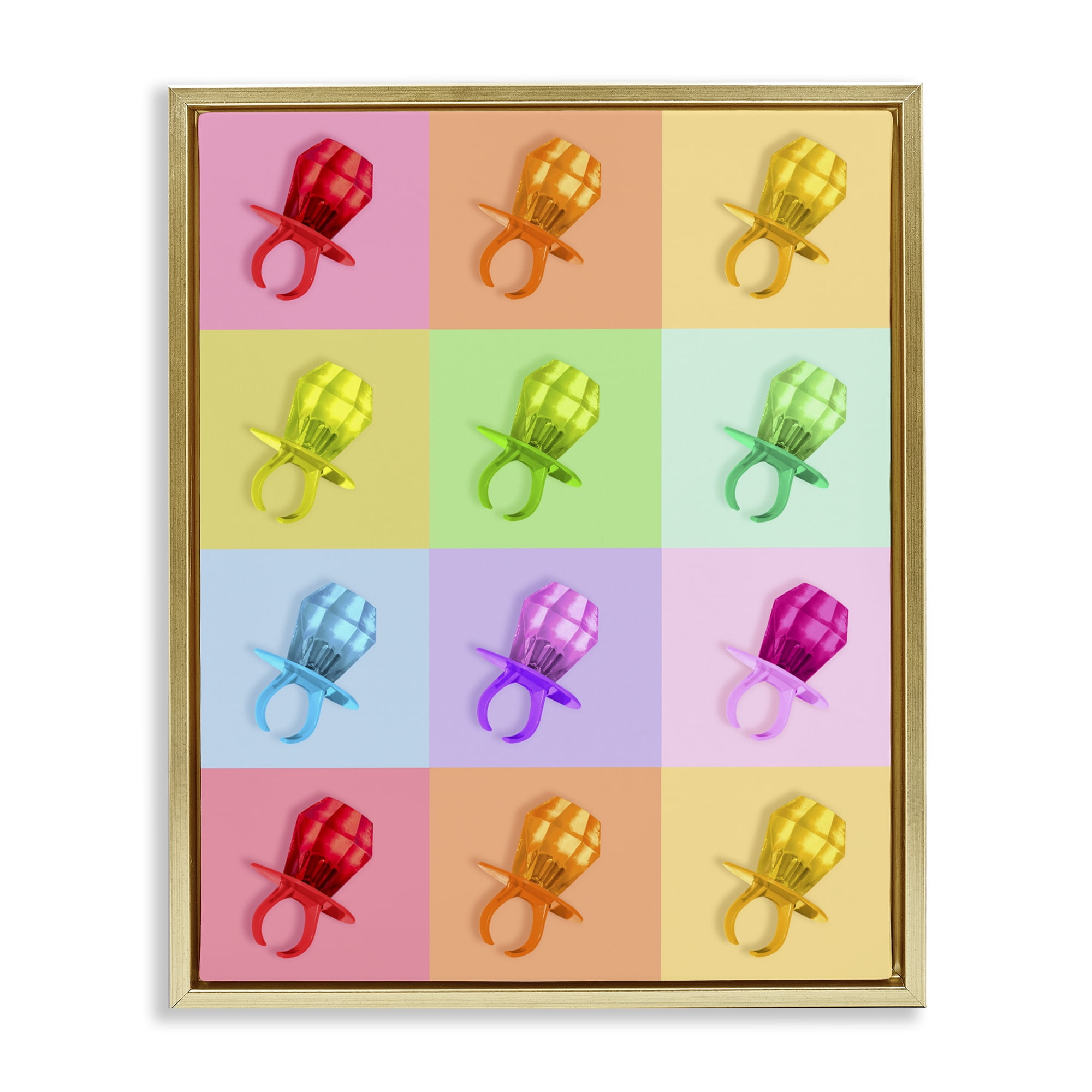 Stupell Industries Candy Gem Pop Grid Gold Framed Floater Canvas Wall Art, design by LISH Creative