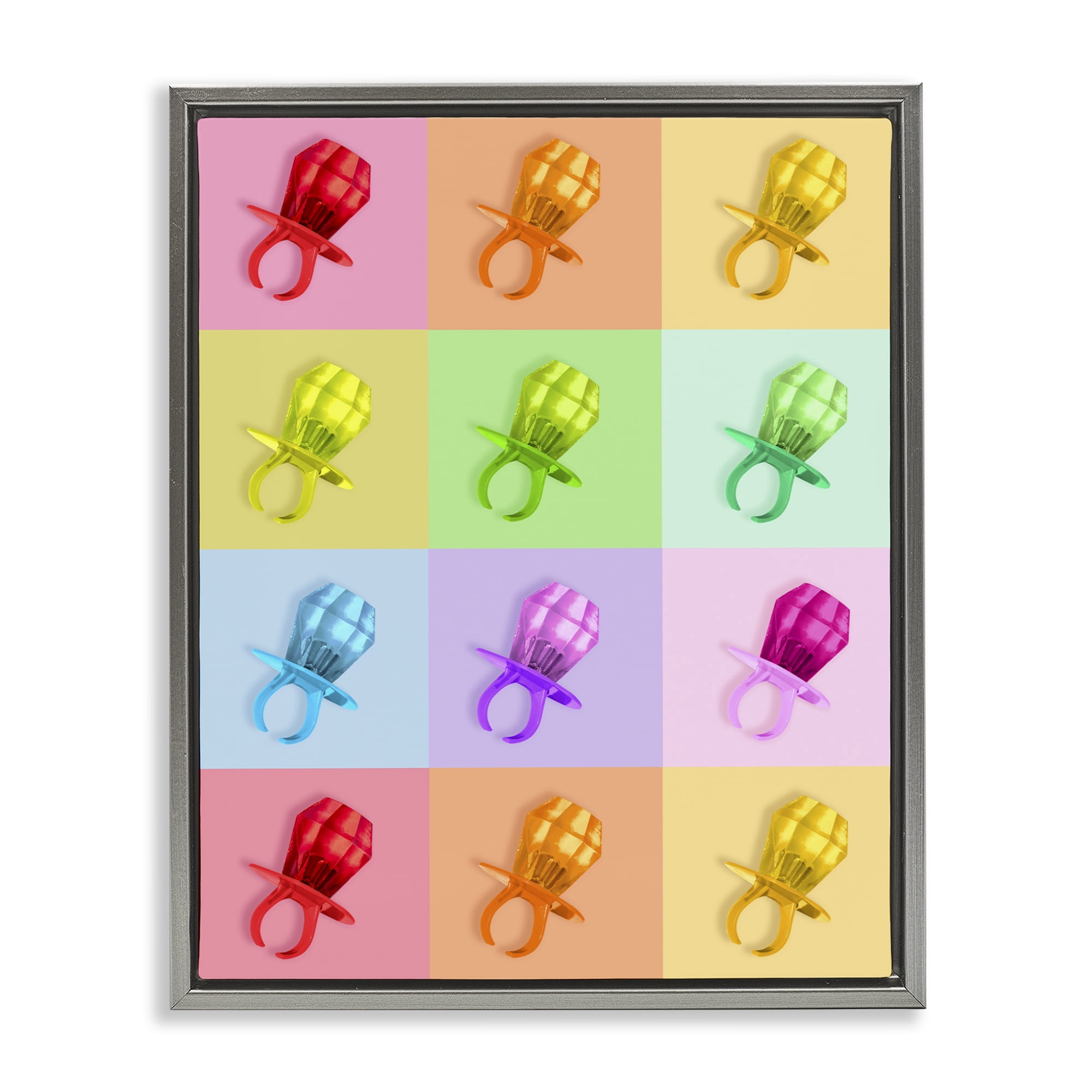 Stupell Industries Candy Gem Pop Grid Gray Framed Floater Canvas Wall Art, design by LISH Creative