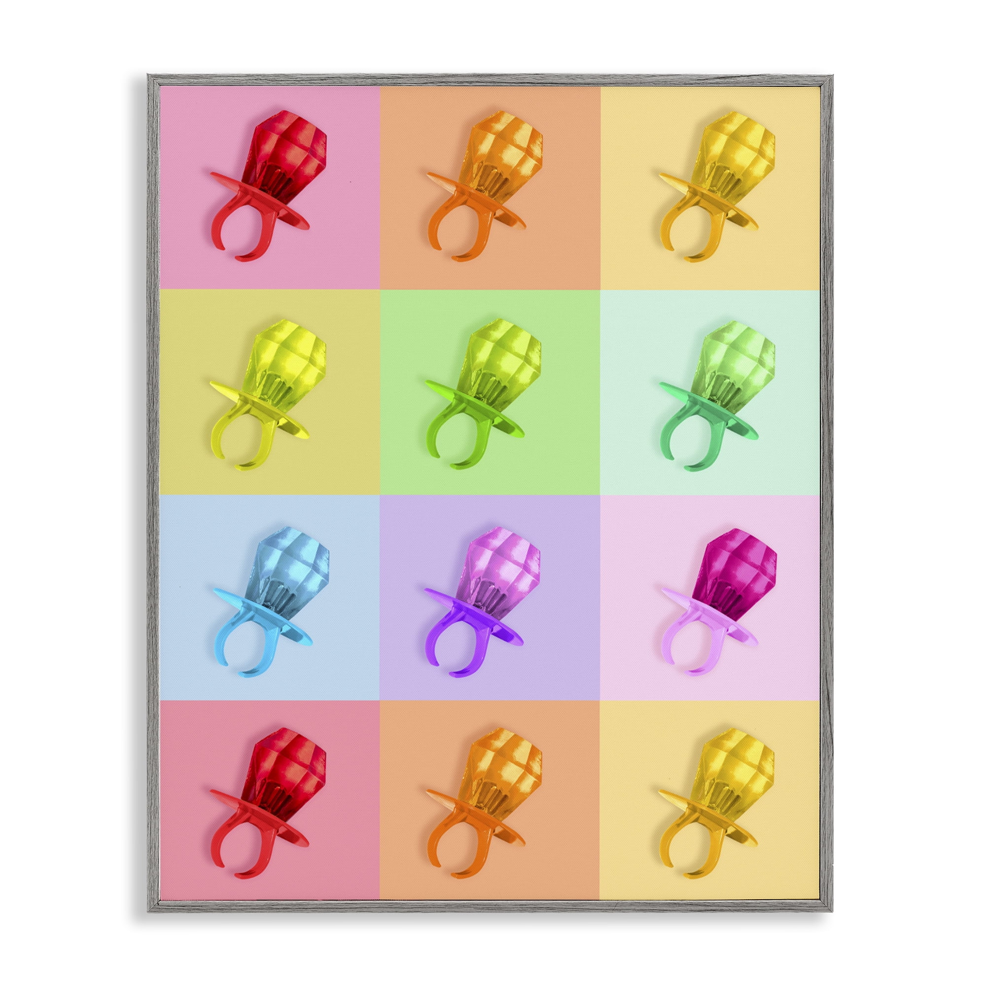 Stupell Industries Candy Gem Pop Grid Gray Framed Giclee Art, design by LISH Creative