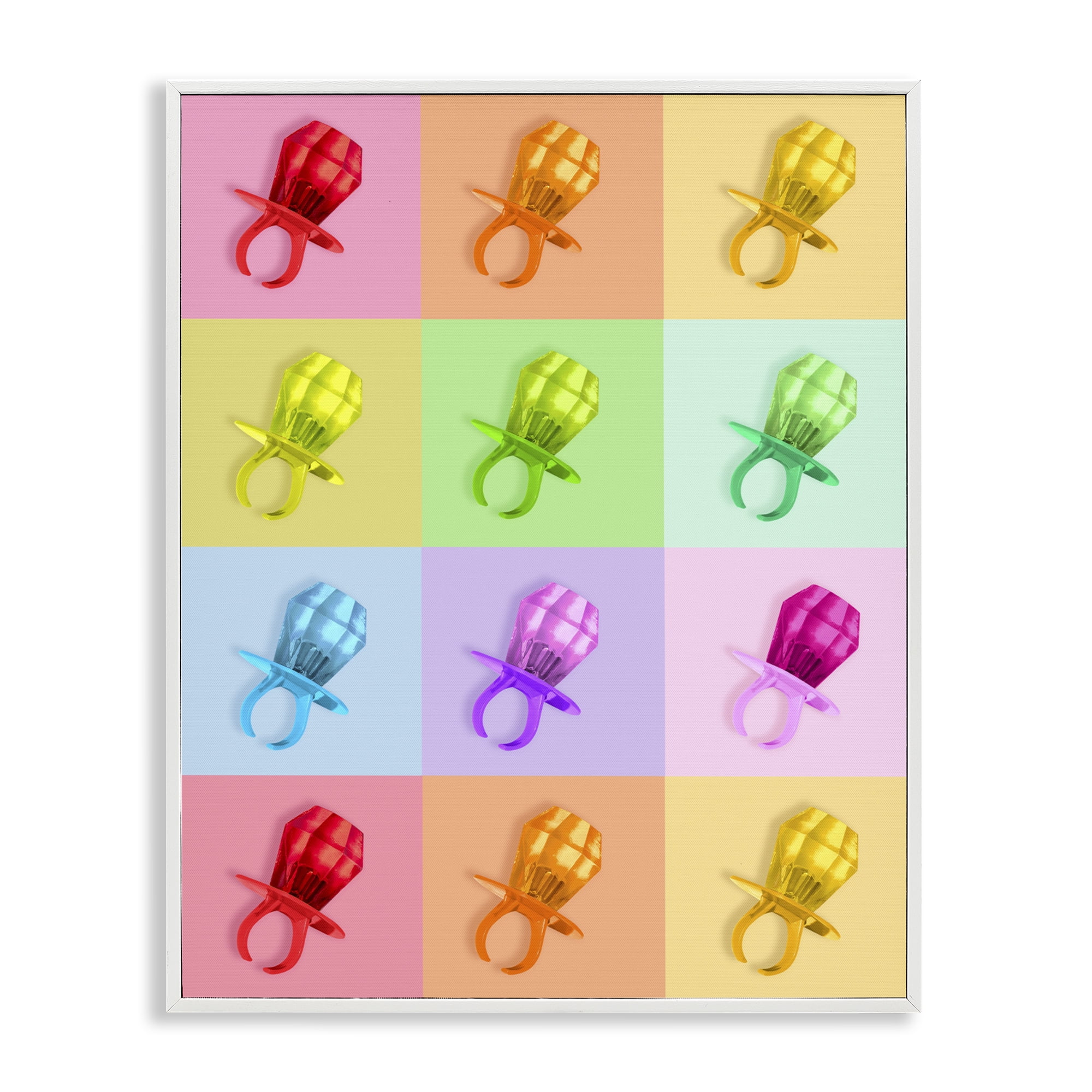 Stupell Industries Candy Gem Pop Grid White Framed Giclee Art, design by LISH Creative