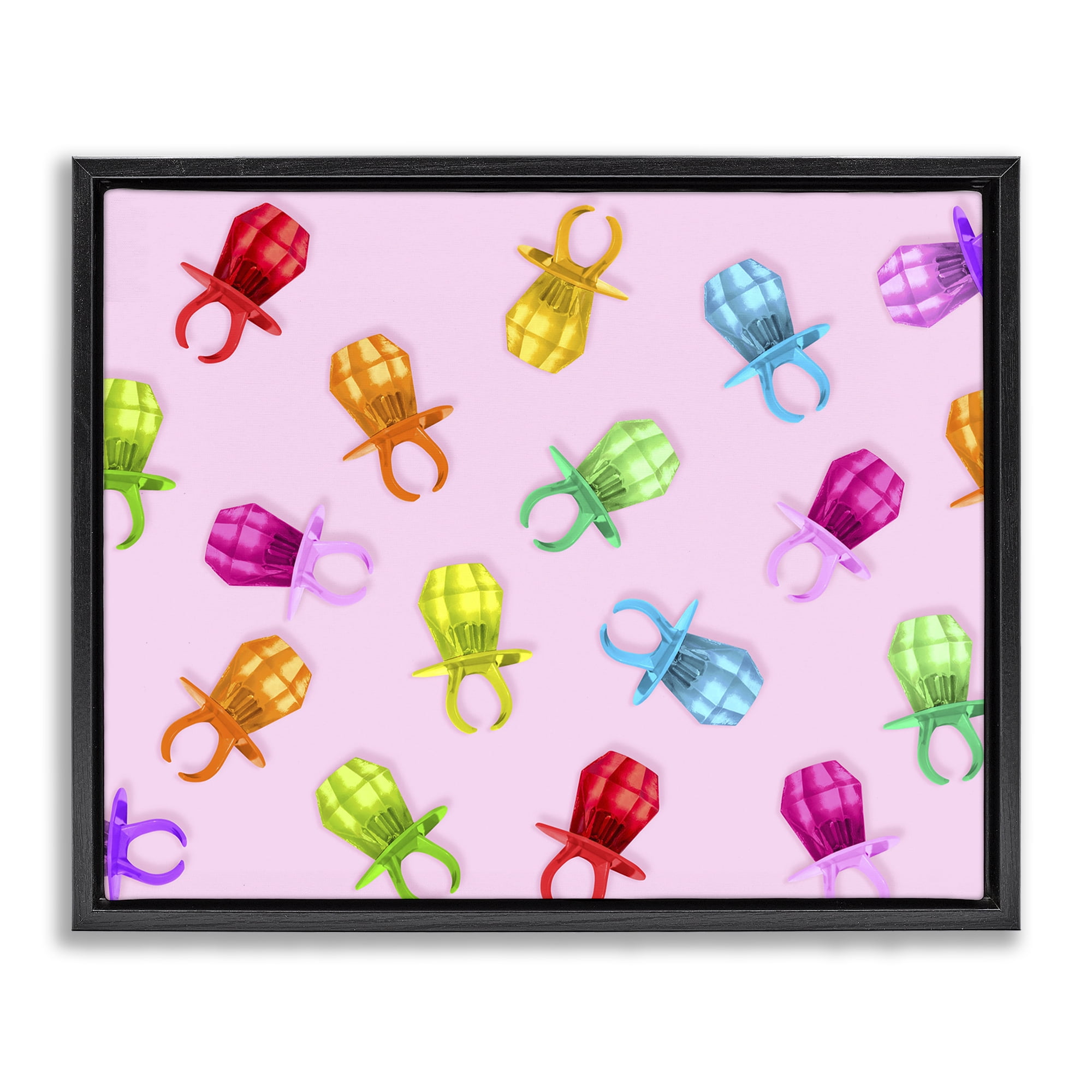 Stupell Industries Candy Gem Ring Party Pattern Black Framed Floater Canvas Wall Art, design by LISH Creative
