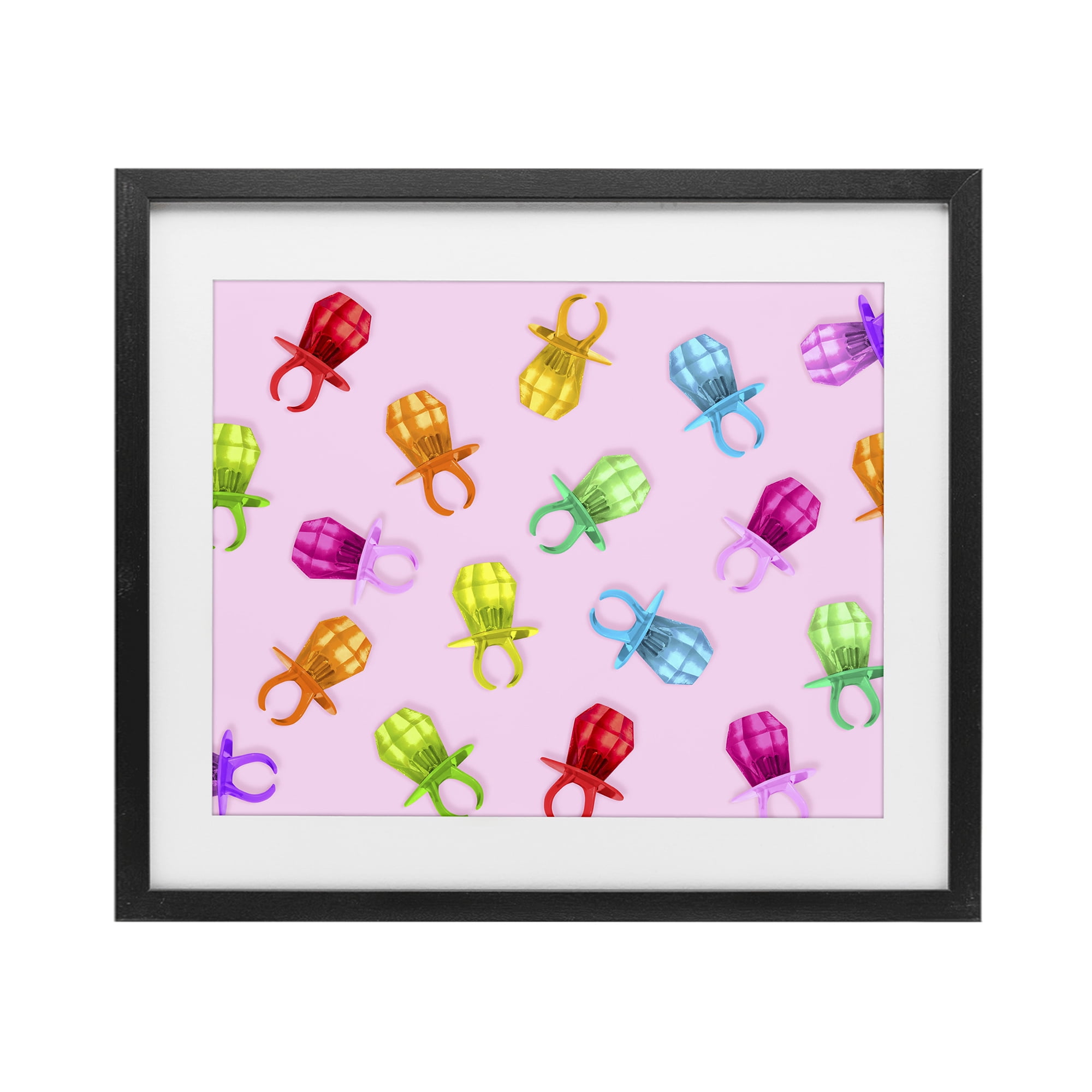 Stupell Industries Candy Gem Ring Party Pattern Black Framed Print Under Glass, design by LISH Creative