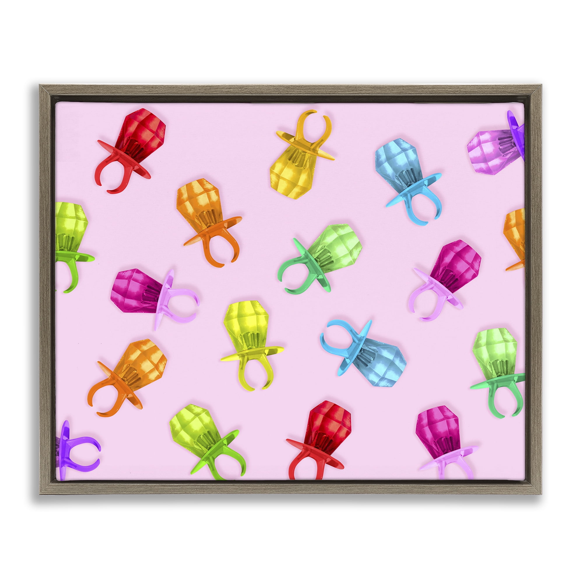 Stupell Industries Candy Gem Ring Party Pattern Brown Framed Floater Canvas Wall Art, design by LISH Creative