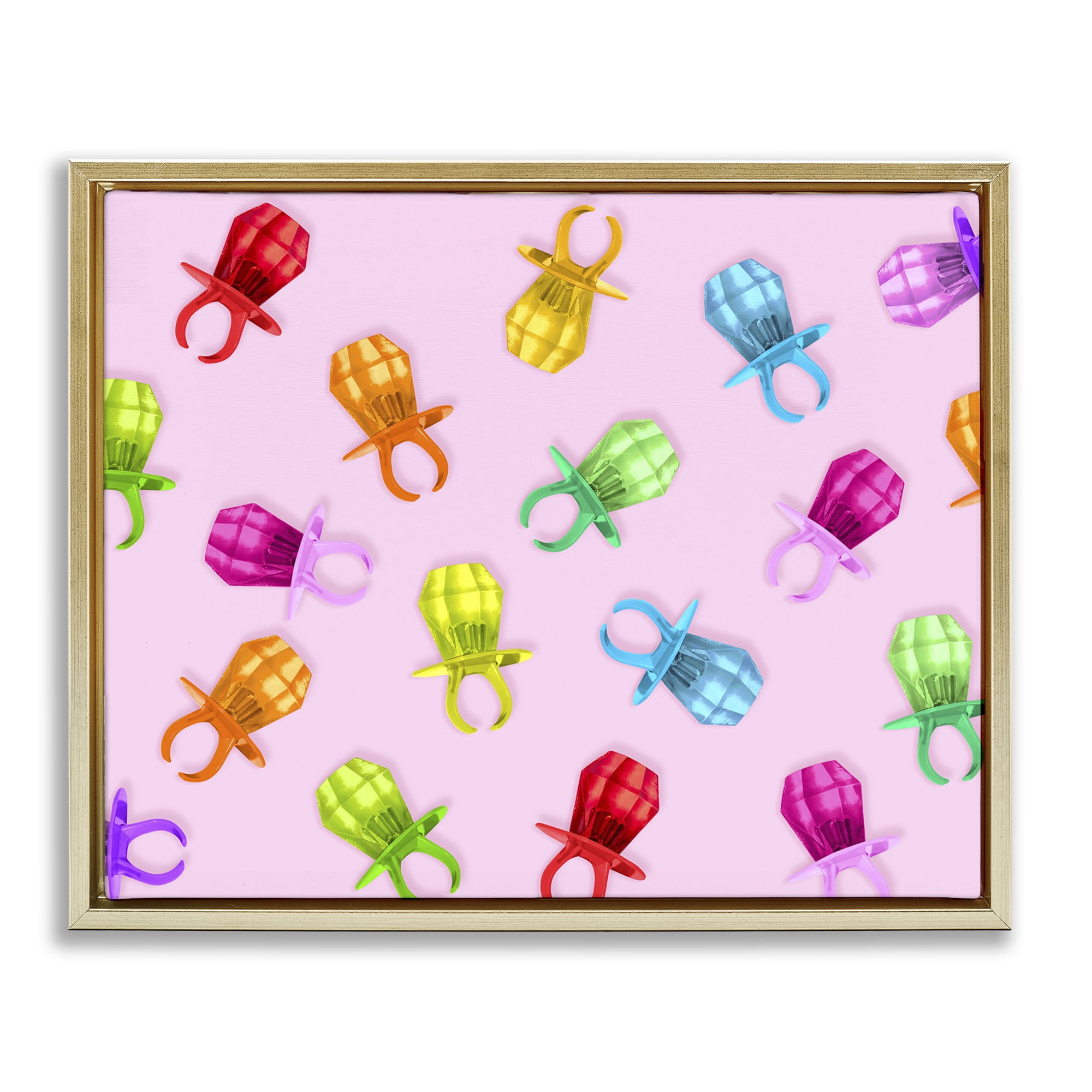 Stupell Industries Candy Gem Ring Party Pattern Gold Framed Floater Canvas Wall Art, design by LISH Creative