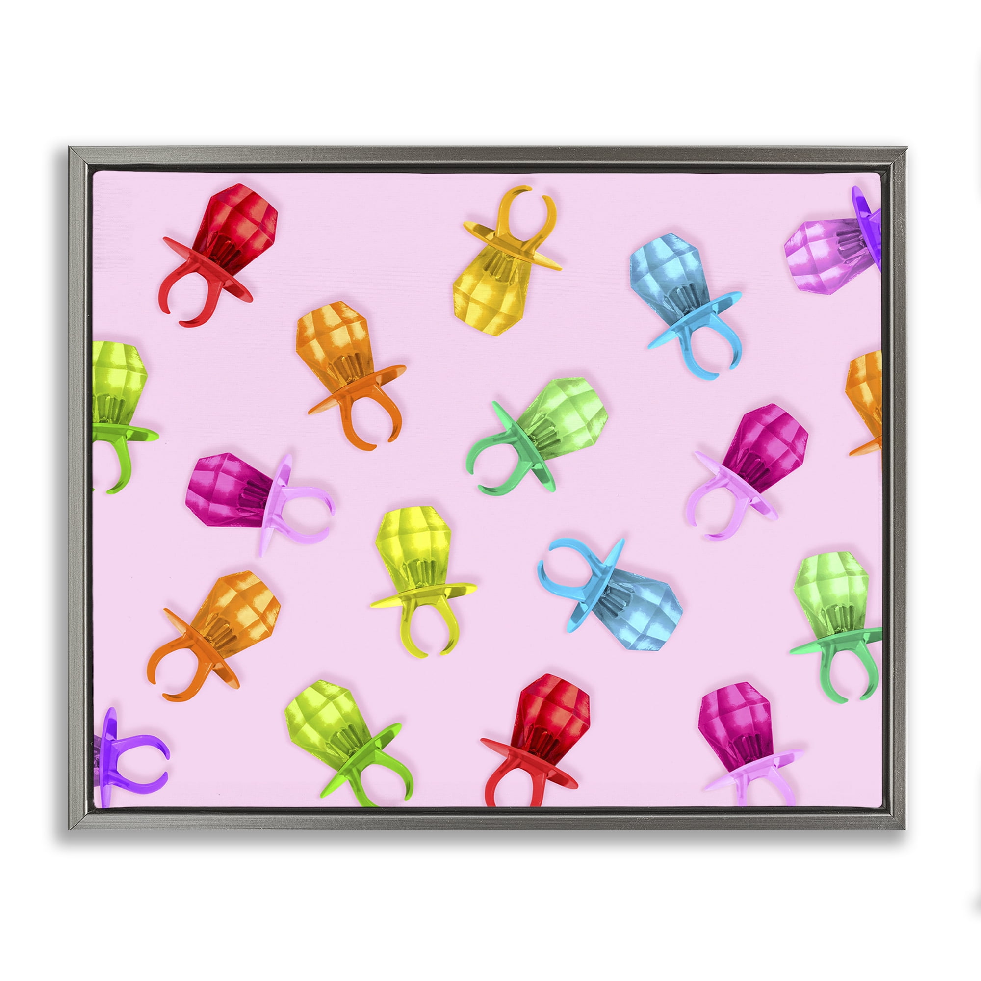 Stupell Industries Candy Gem Ring Party Pattern Gray Framed Floater Canvas Wall Art, design by LISH Creative