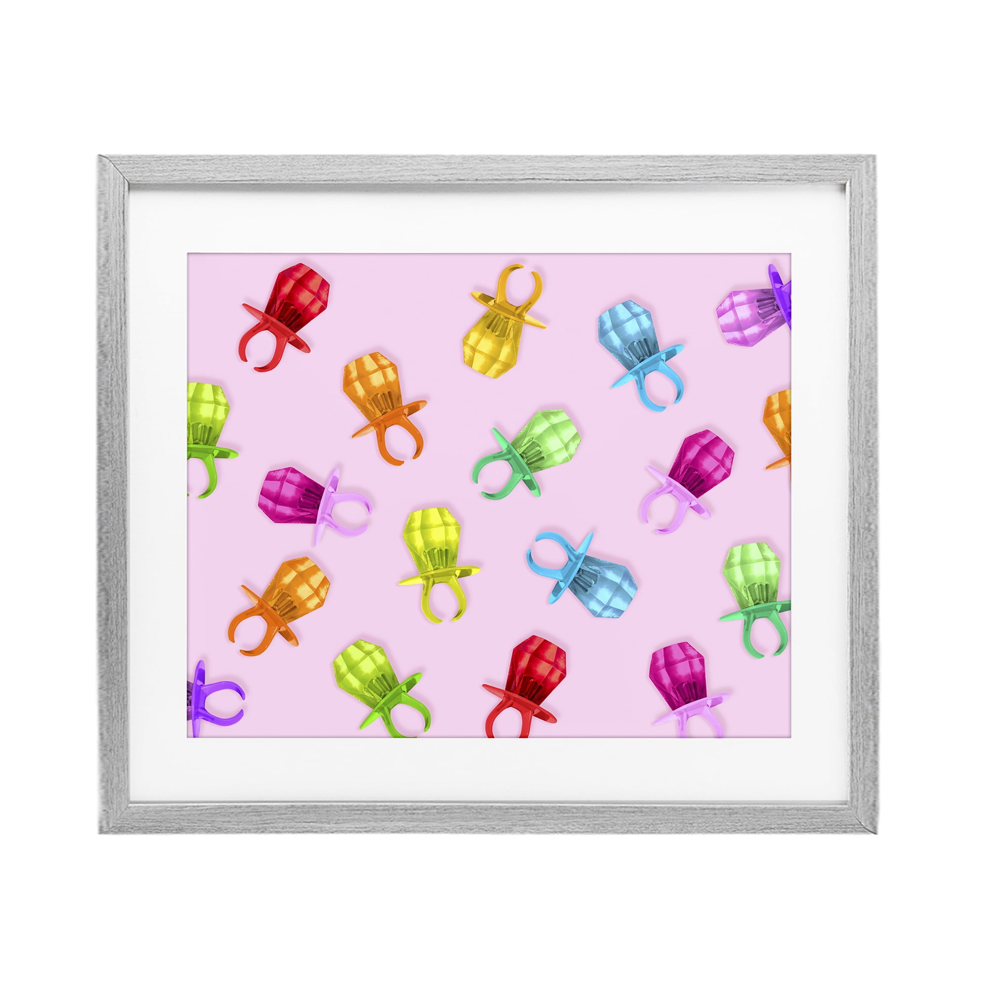 Stupell Industries Candy Gem Ring Party Pattern Gray Framed Print Under Glass, design by LISH Creative