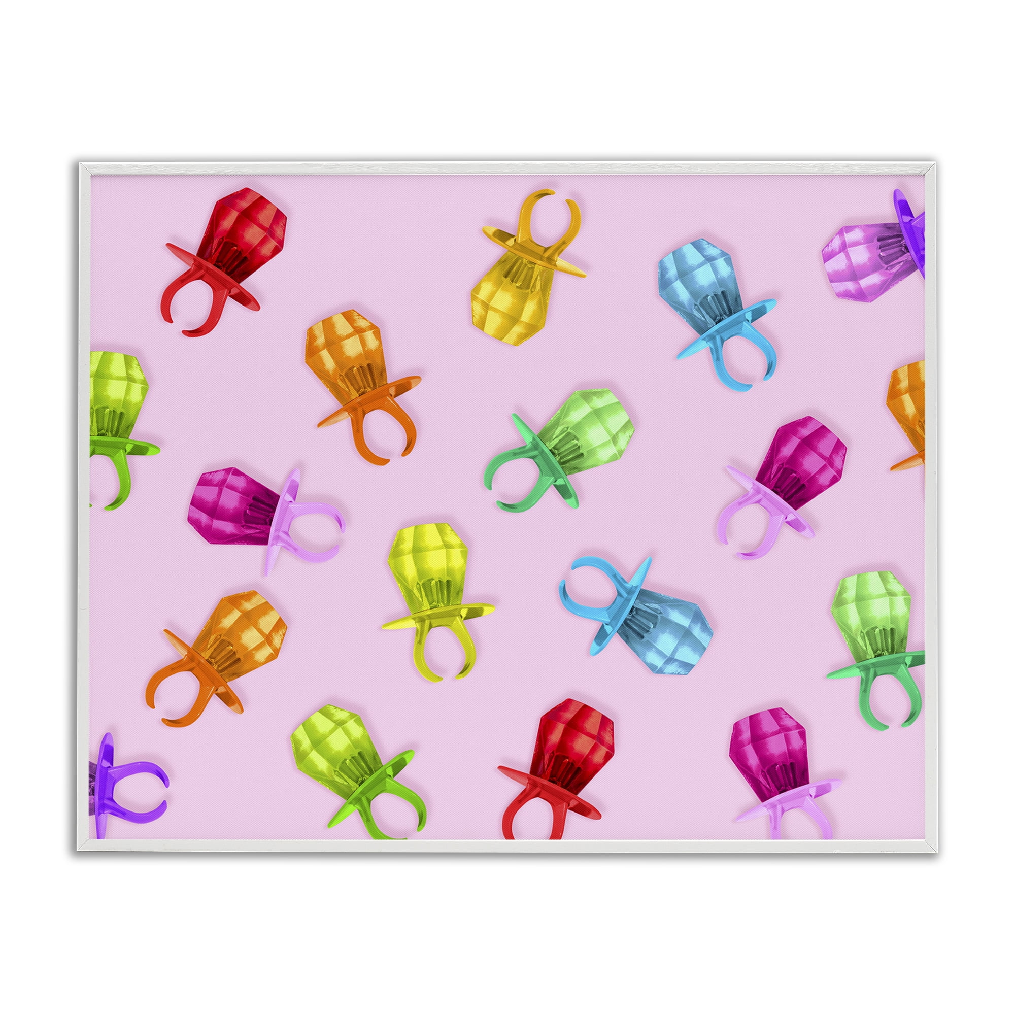 Stupell Industries Candy Gem Ring Party Pattern White Framed Giclee Art, design by LISH Creative