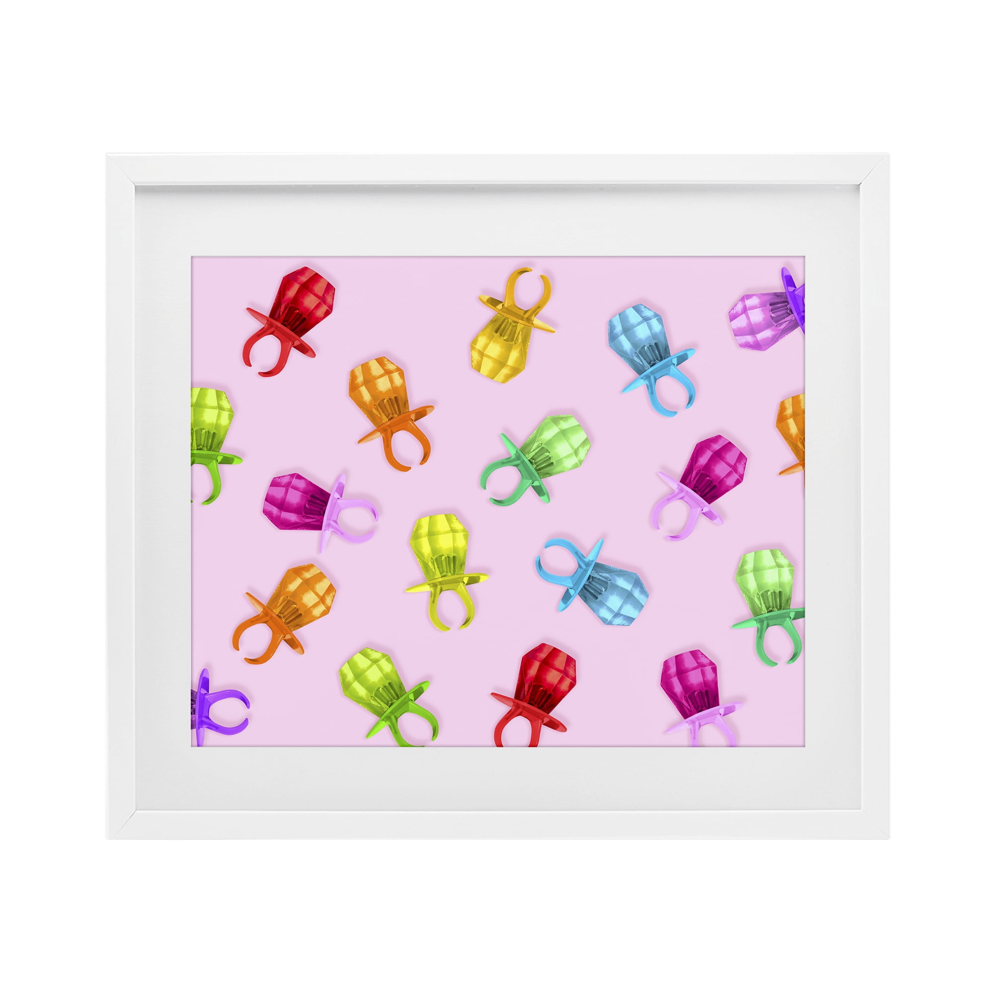 Stupell Industries Candy Gem Ring Party Pattern White Framed Print Under Glass, design by LISH Creative