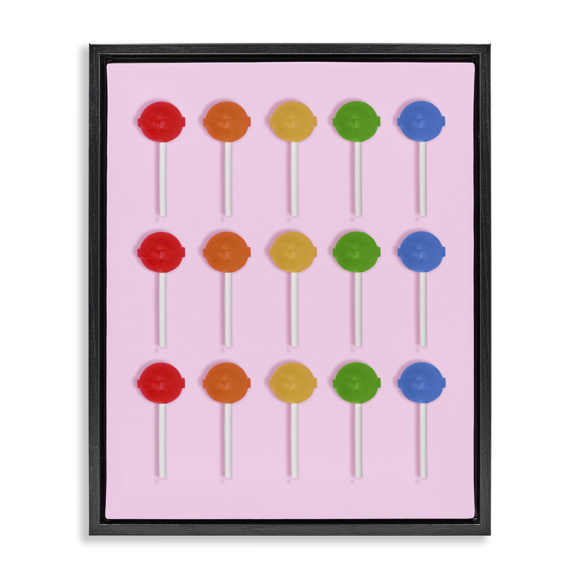 Stupell Industries Candy Pops on Light Pink Black Framed Floater Canvas Wall Art, design by LISH Creative