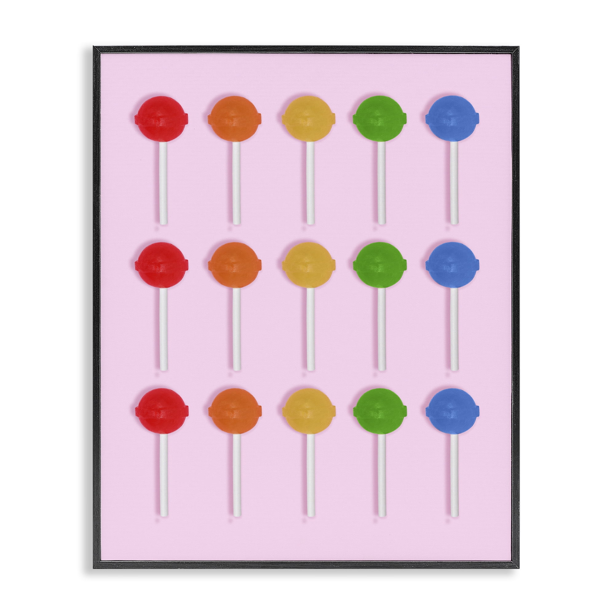 Stupell Industries Candy Pops on Light Pink Black Framed Giclee Art, design by LISH Creative