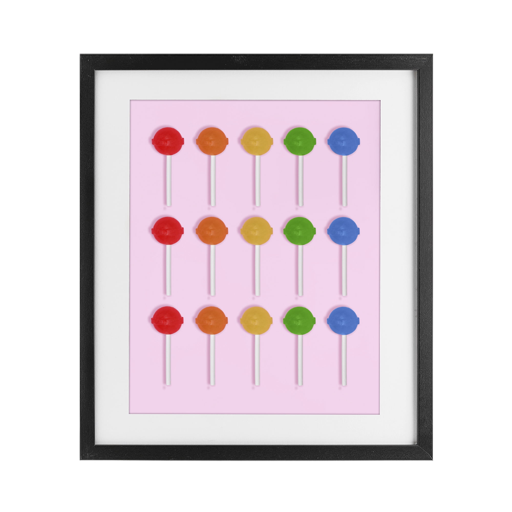 Stupell Industries Candy Pops on Light Pink Black Framed Print Under Glass, design by LISH Creative