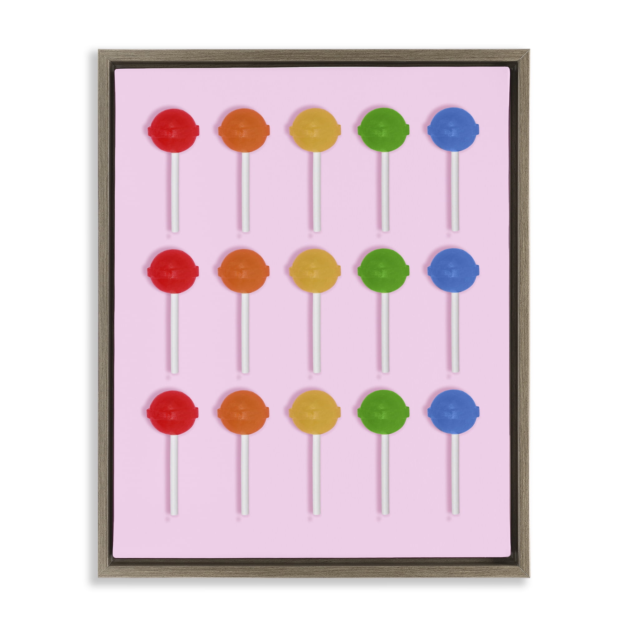 Stupell Industries Candy Pops on Light Pink Brown Framed Floater Canvas Wall Art, design by LISH Creative