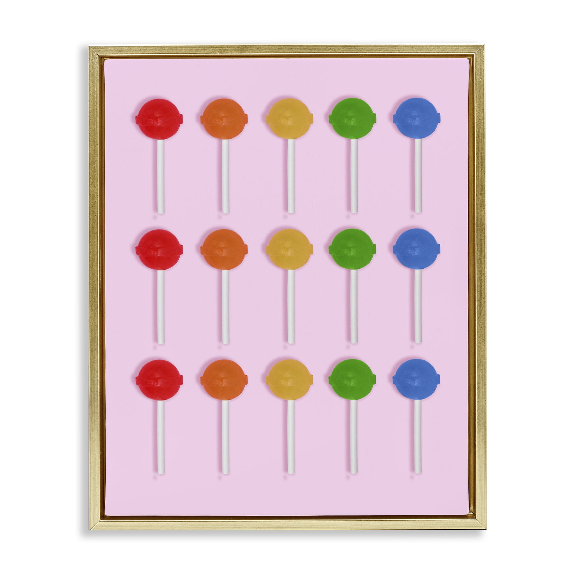 Stupell Industries Candy Pops on Light Pink Gold Framed Floater Canvas Wall Art, design by LISH Creative