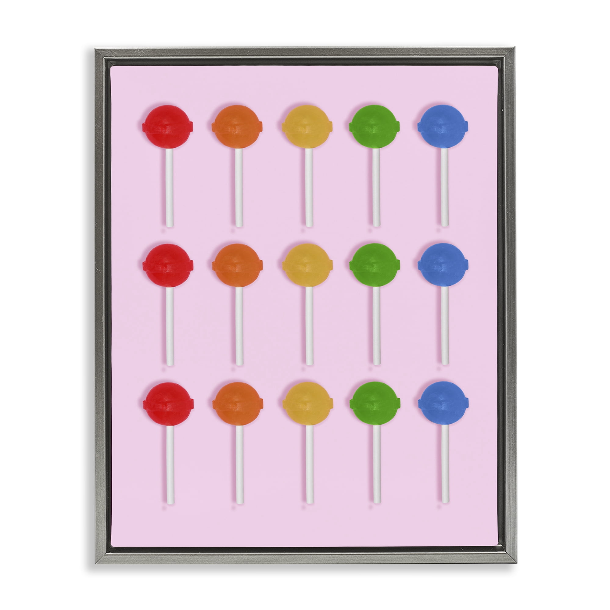 Stupell Industries Candy Pops on Light Pink Gray Framed Floater Canvas Wall Art, design by LISH Creative