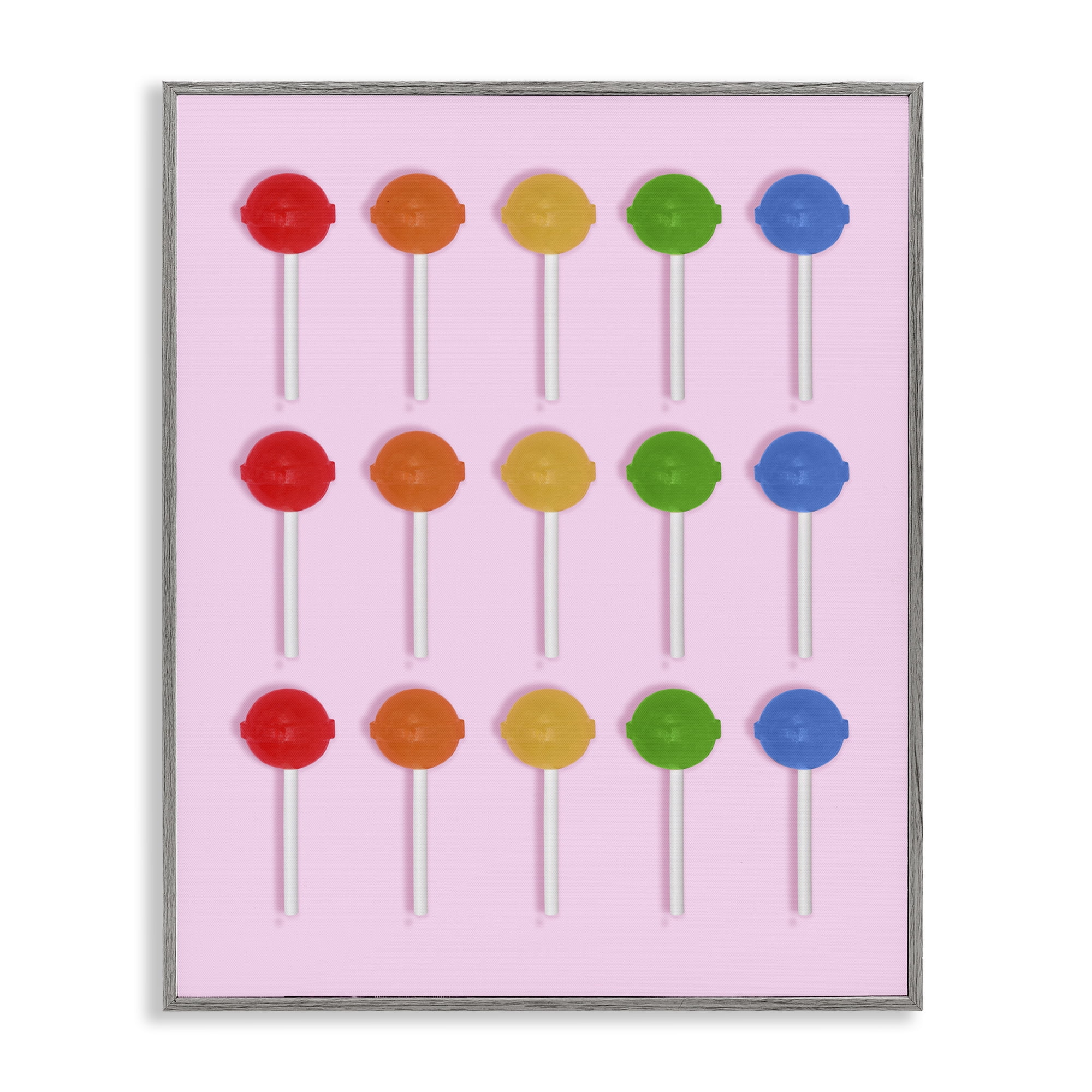 Stupell Industries Candy Pops on Light Pink Gray Framed Giclee Art, design by LISH Creative