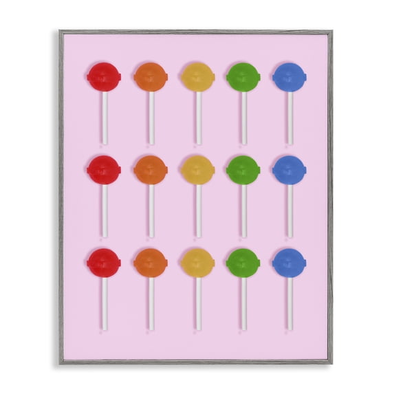 Stupell Industries Contemporary Candy Pops on Light Pink Gray Framed Giclee Art, 11 x 14, by LISH Creative