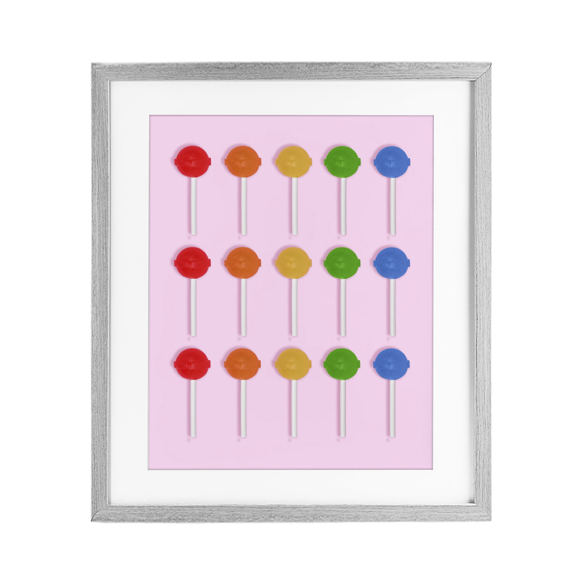 Stupell Industries Candy Pops on Light Pink Gray Framed Print Under Glass, design by LISH Creative