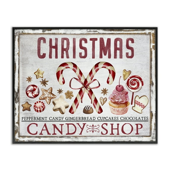 Stupell Industries Candy Shop Christmas Holiday Painting Black Framed Art Prints Wall Art, 30 x 24