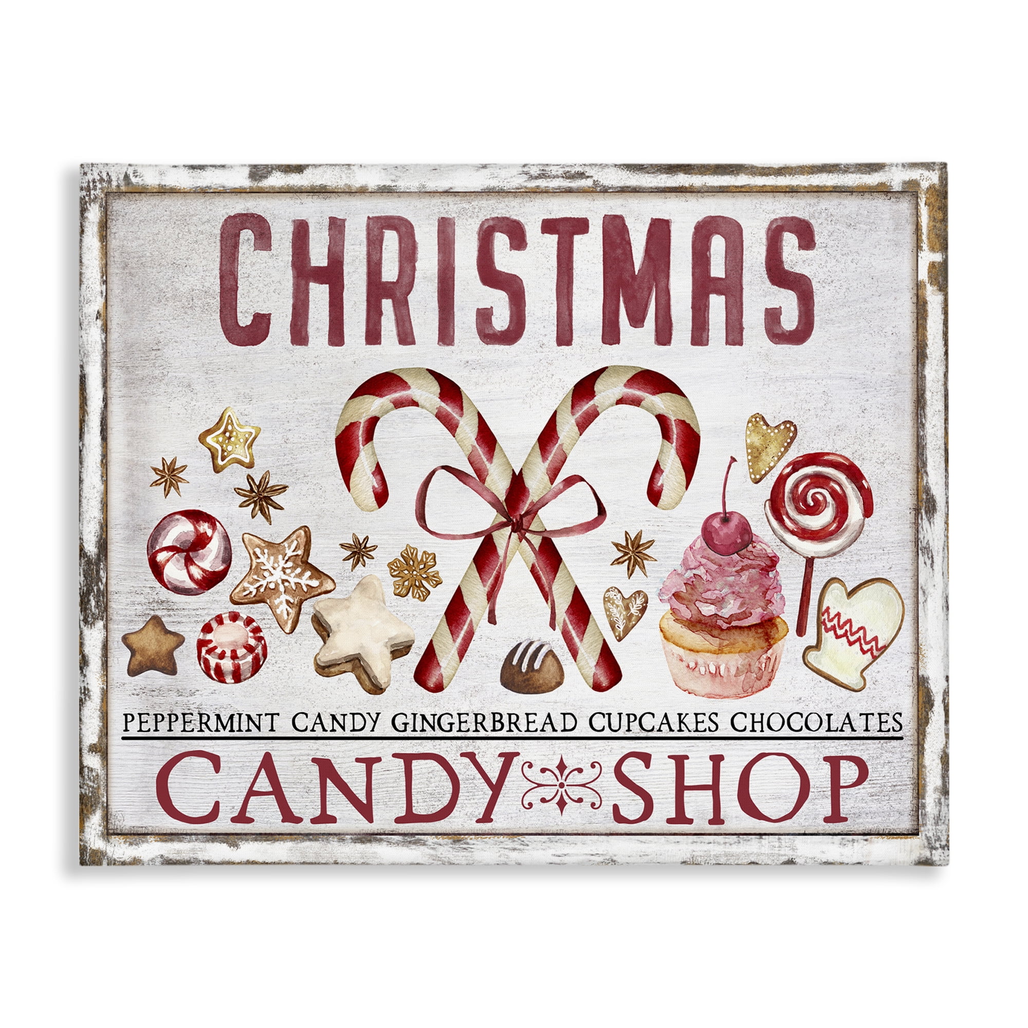 Stupell Industries Candy Shop Christmas Holiday Painting Gallery Wrapped Canvas Art Prints Wall Art, 20 x 16