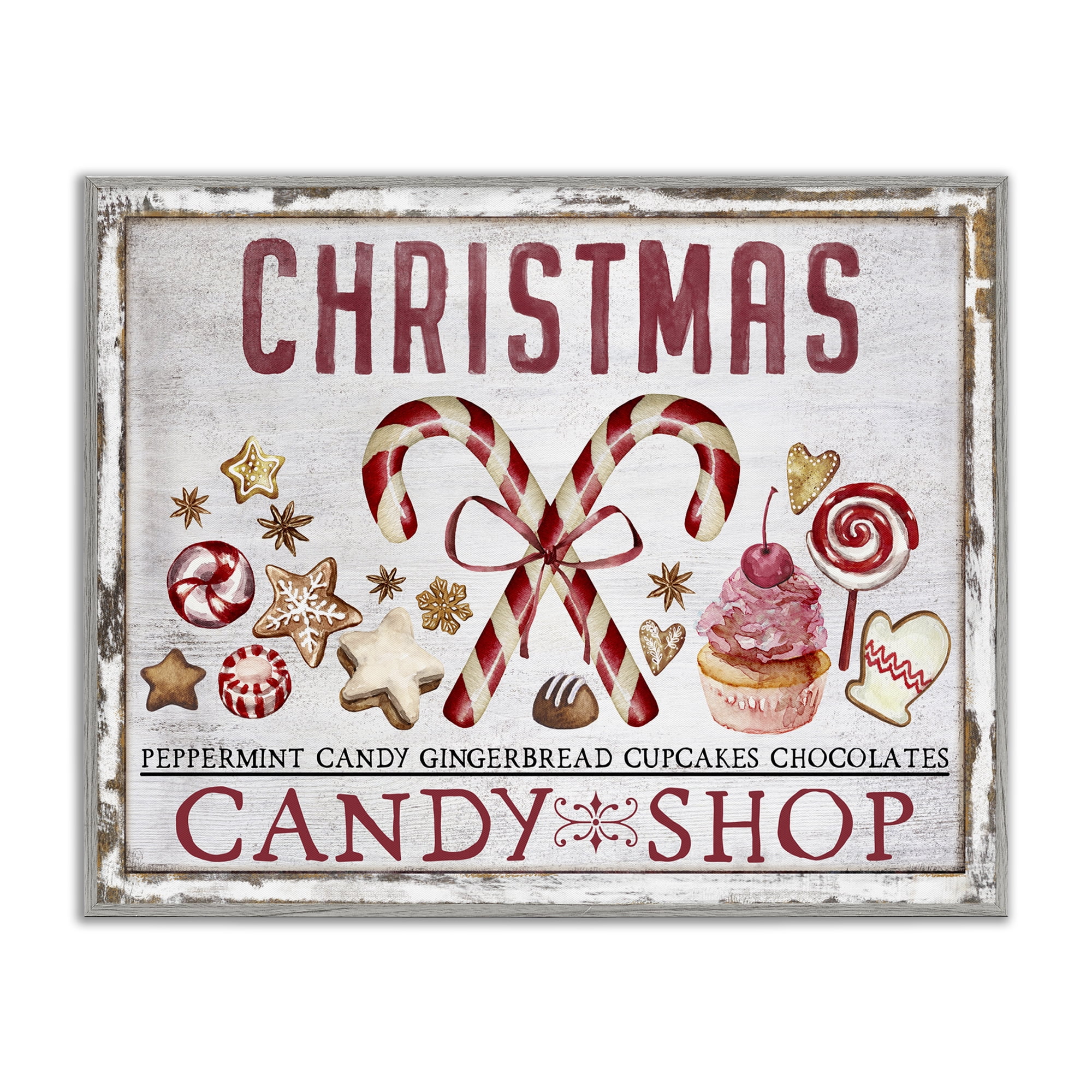 Stupell Industries Candy Shop Christmas Holiday Painting Gray Framed Art Prints Wall Art, 20 x 16