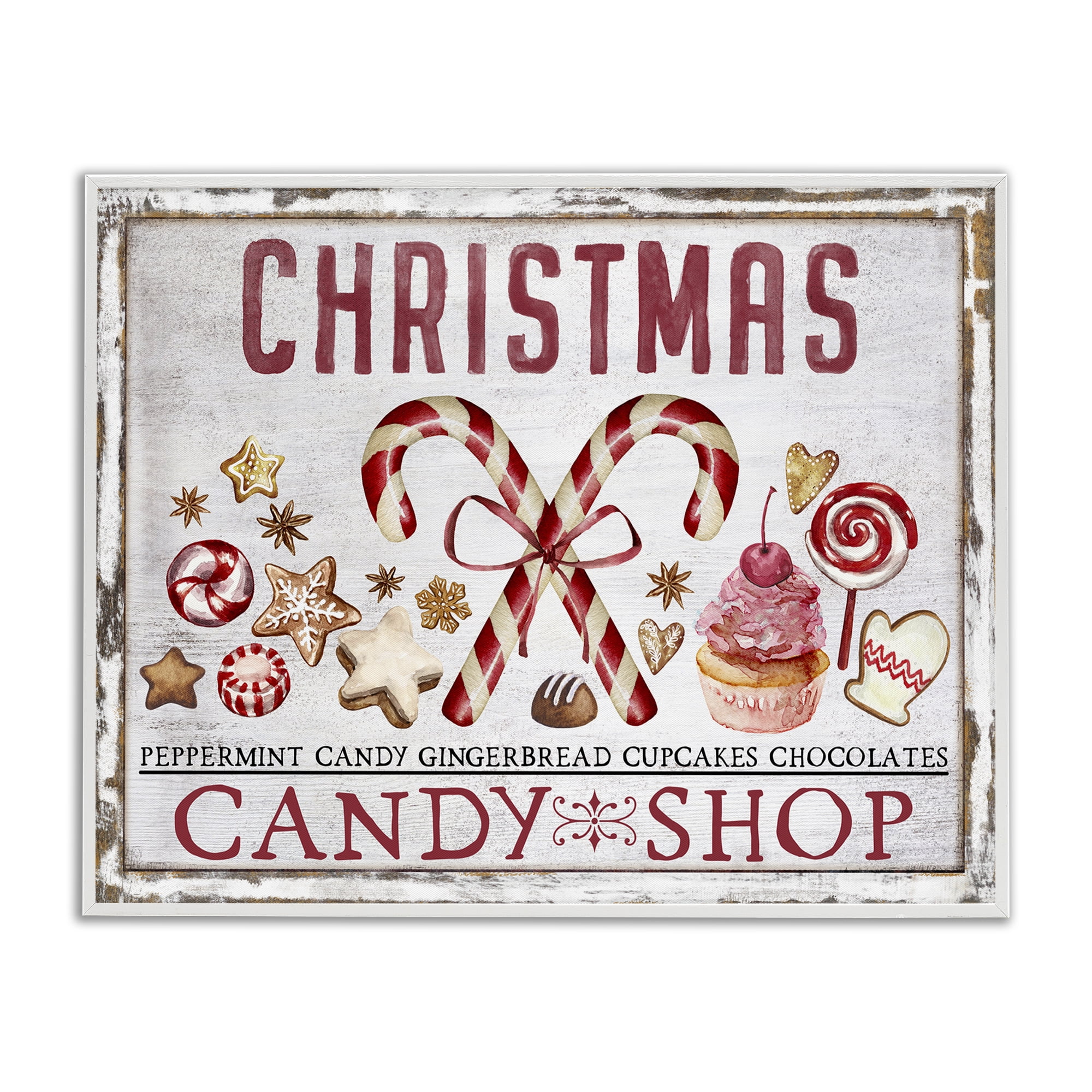 Stupell Industries Candy Shop Christmas Holiday Painting White Framed Art Prints Wall Art, 30 x 24