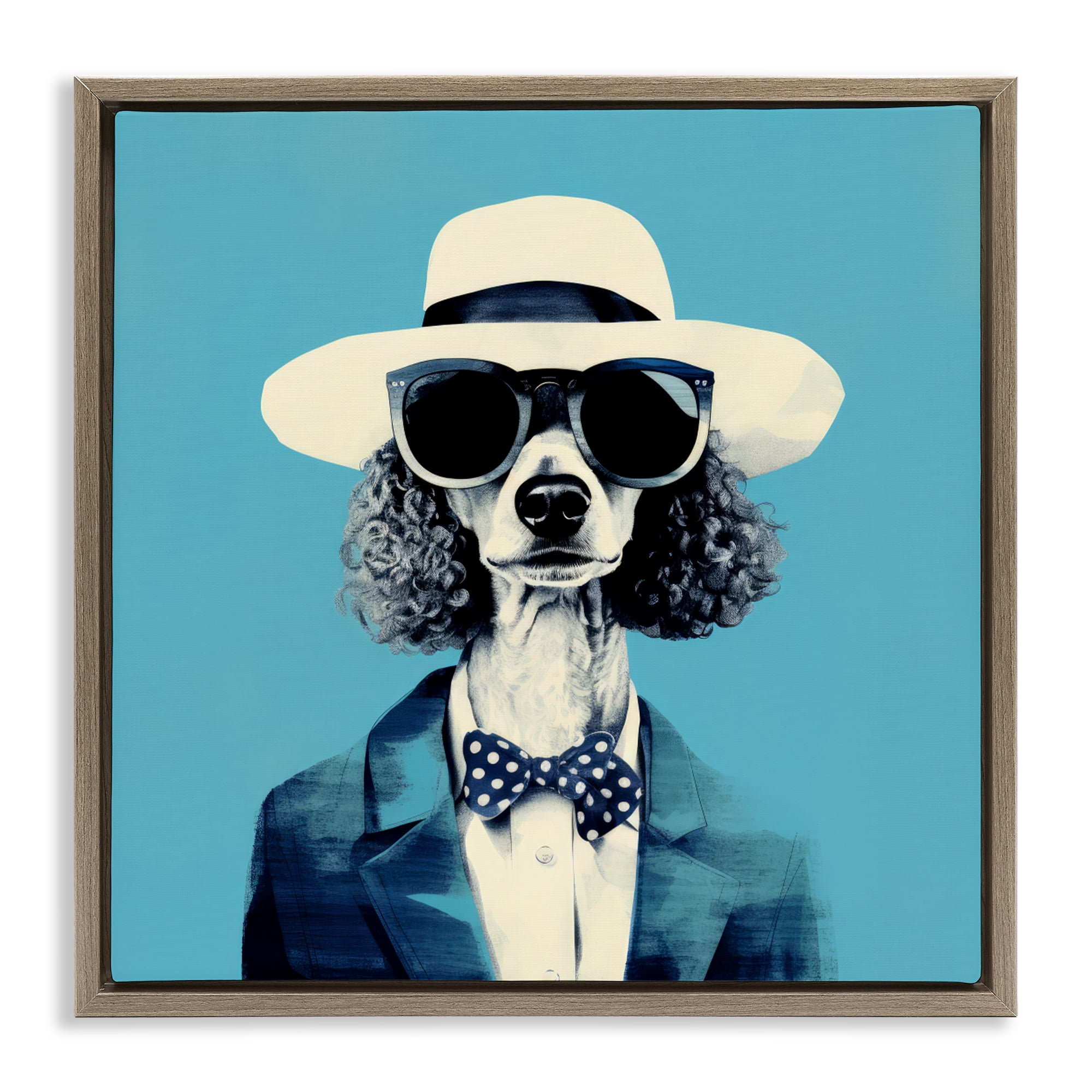 Stupell Industries Canine Cool Retro Outfit Brown Framed Floater Canvas Wall Art, design by Ray Powers