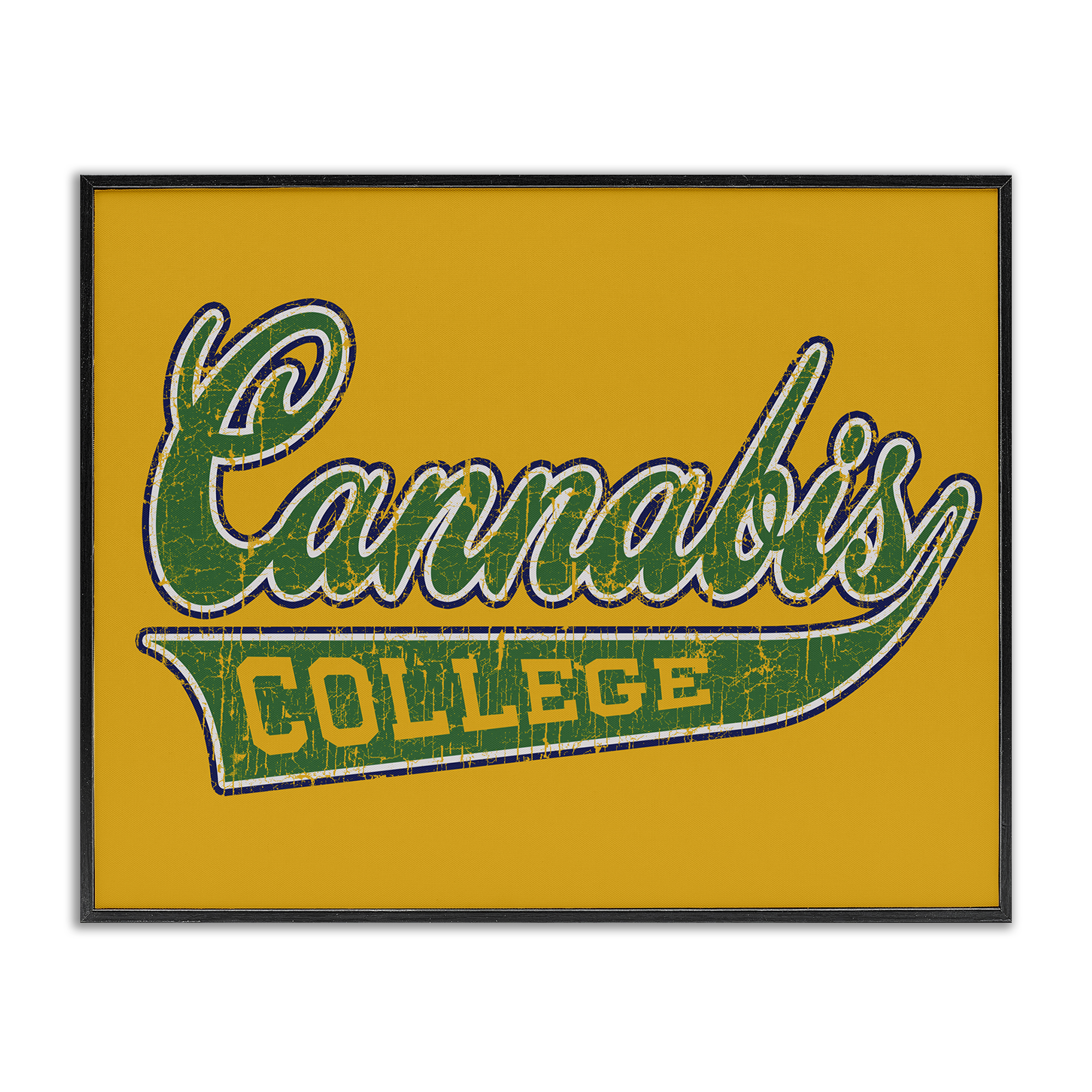 Stupell Industries Cannabis College Varsity Novelty & Humor Painting Black Framed Art Print Wall Art, 20 x 16